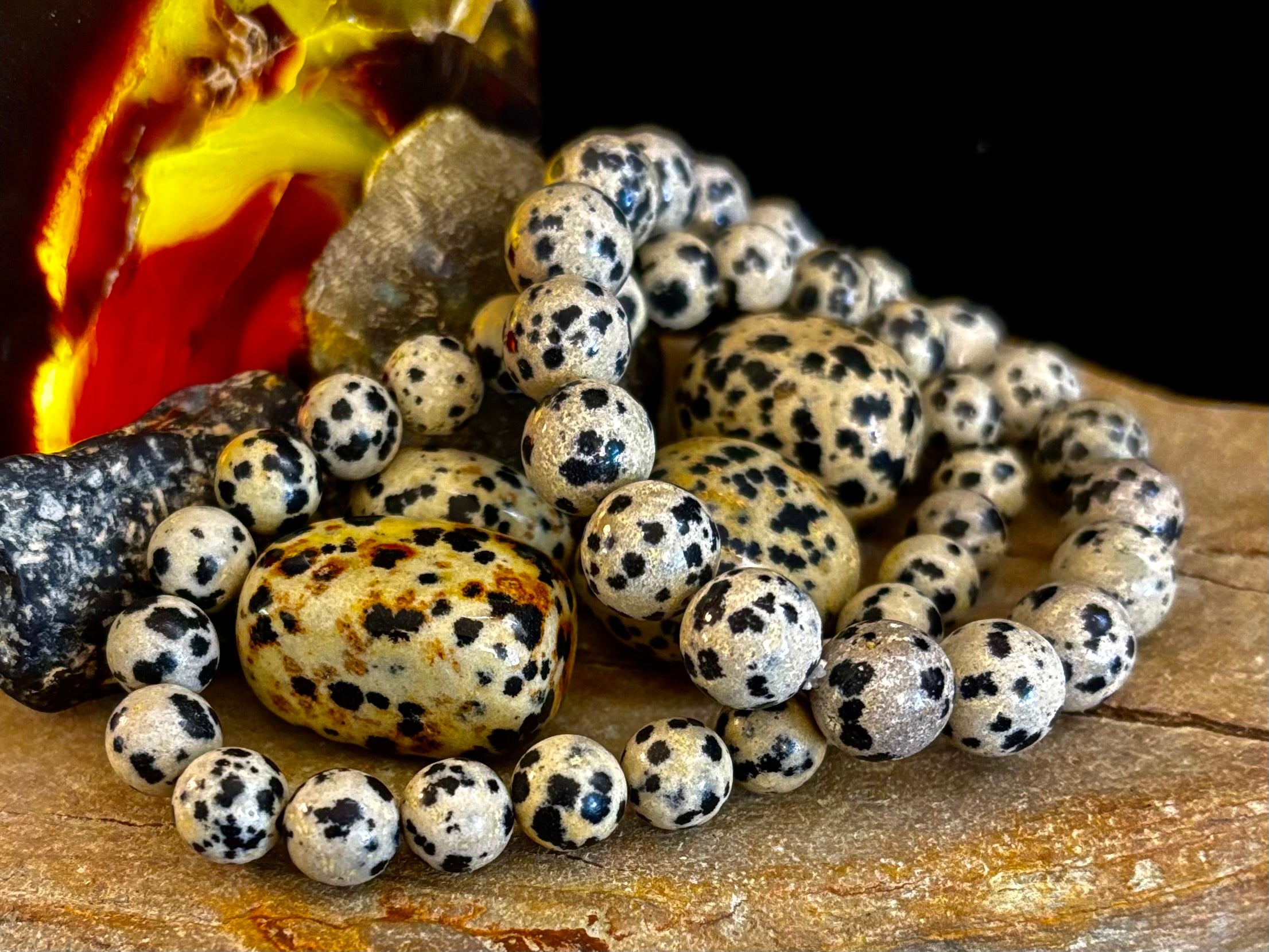 Dalmatian Jasper Protection & Playfulness Bracelet – 8mm or 10mm Natural Stone Beads | | Wiccan Center