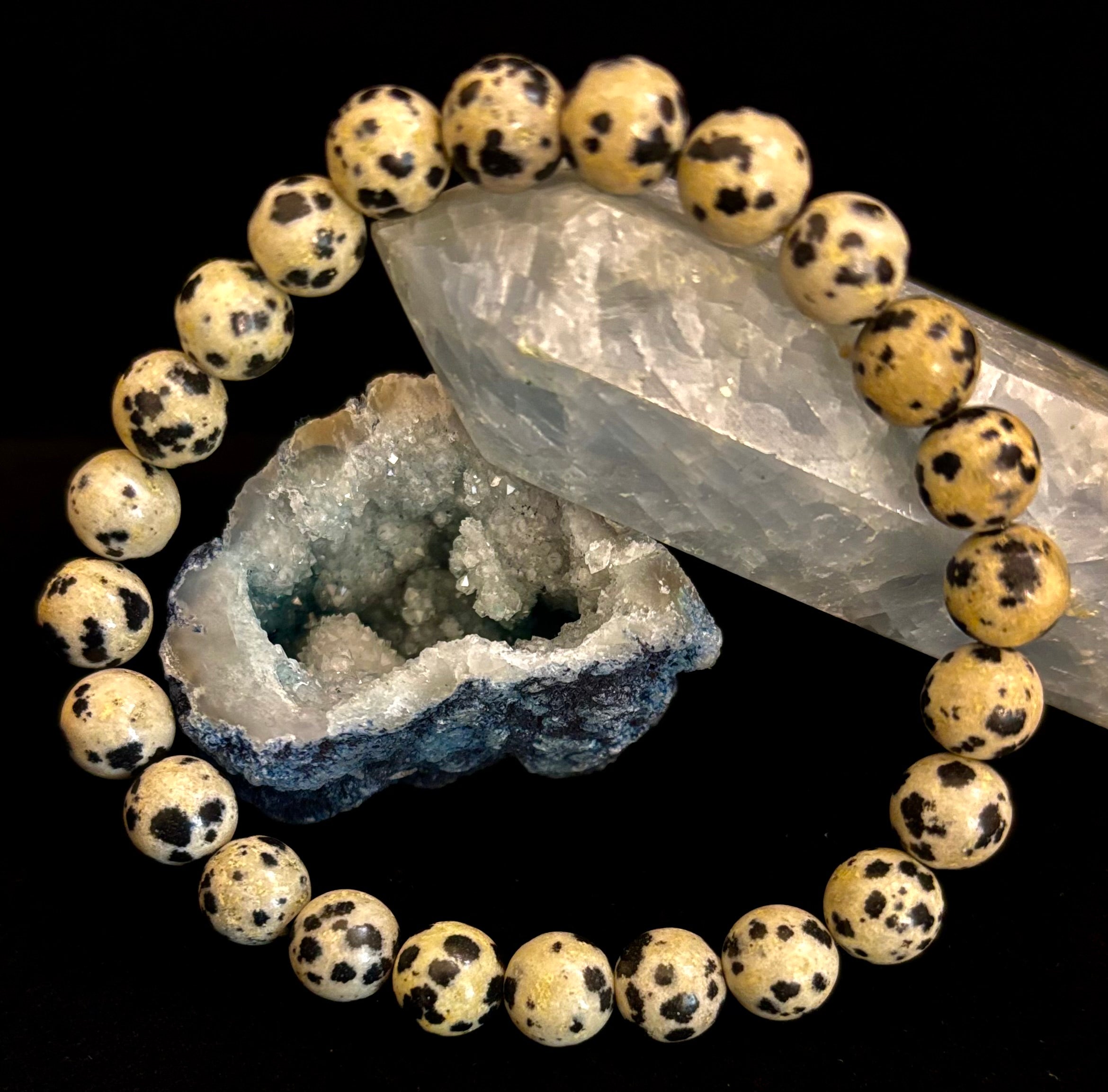 Dalmatian Jasper Protection & Playfulness Bracelet – 8mm or 10mm Natural Stone Beads | | Wiccan Center