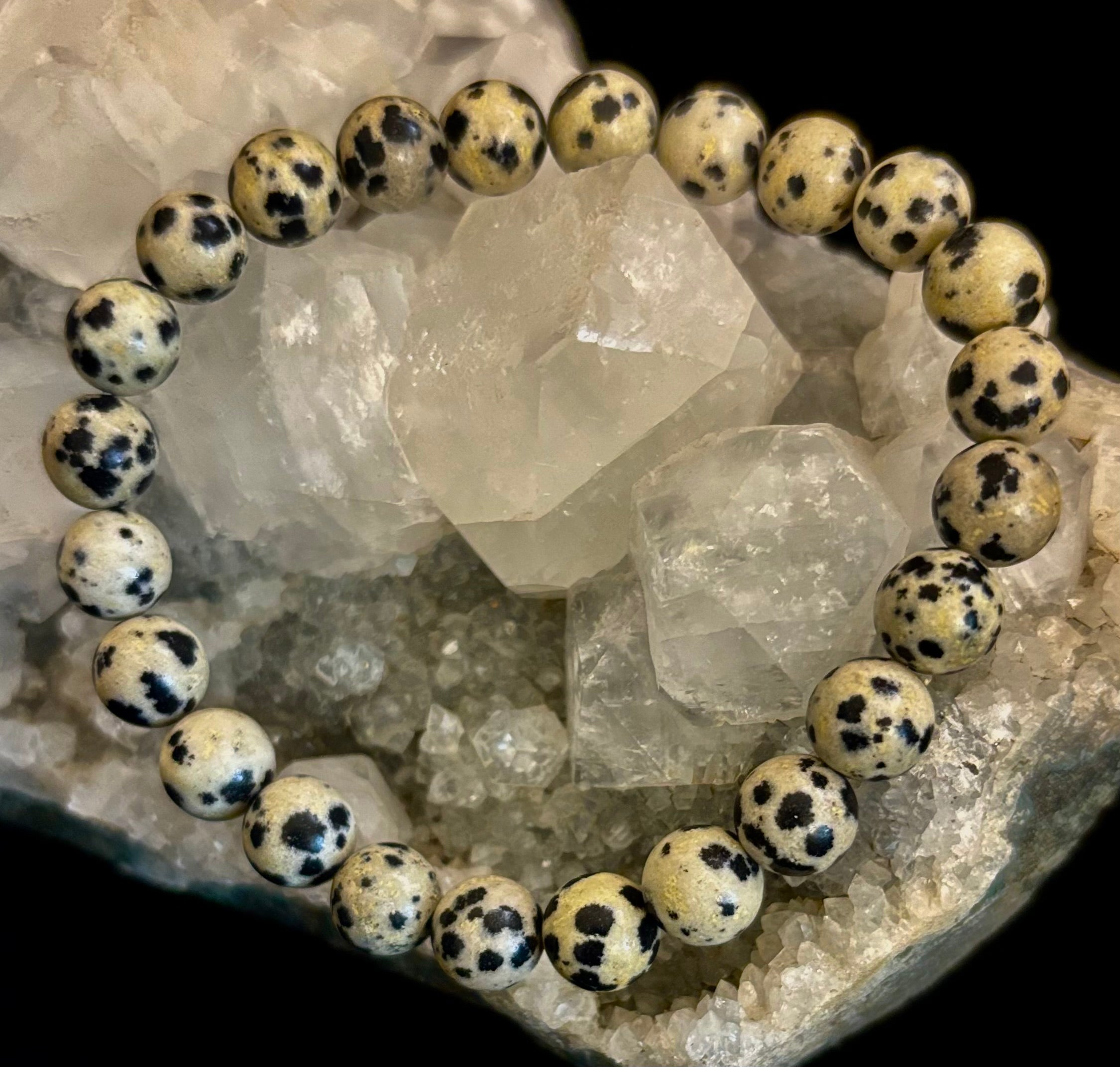 Dalmatian Jasper Protection & Playfulness Bracelet – 8mm or 10mm Natural Stone Beads | | Wiccan Center
