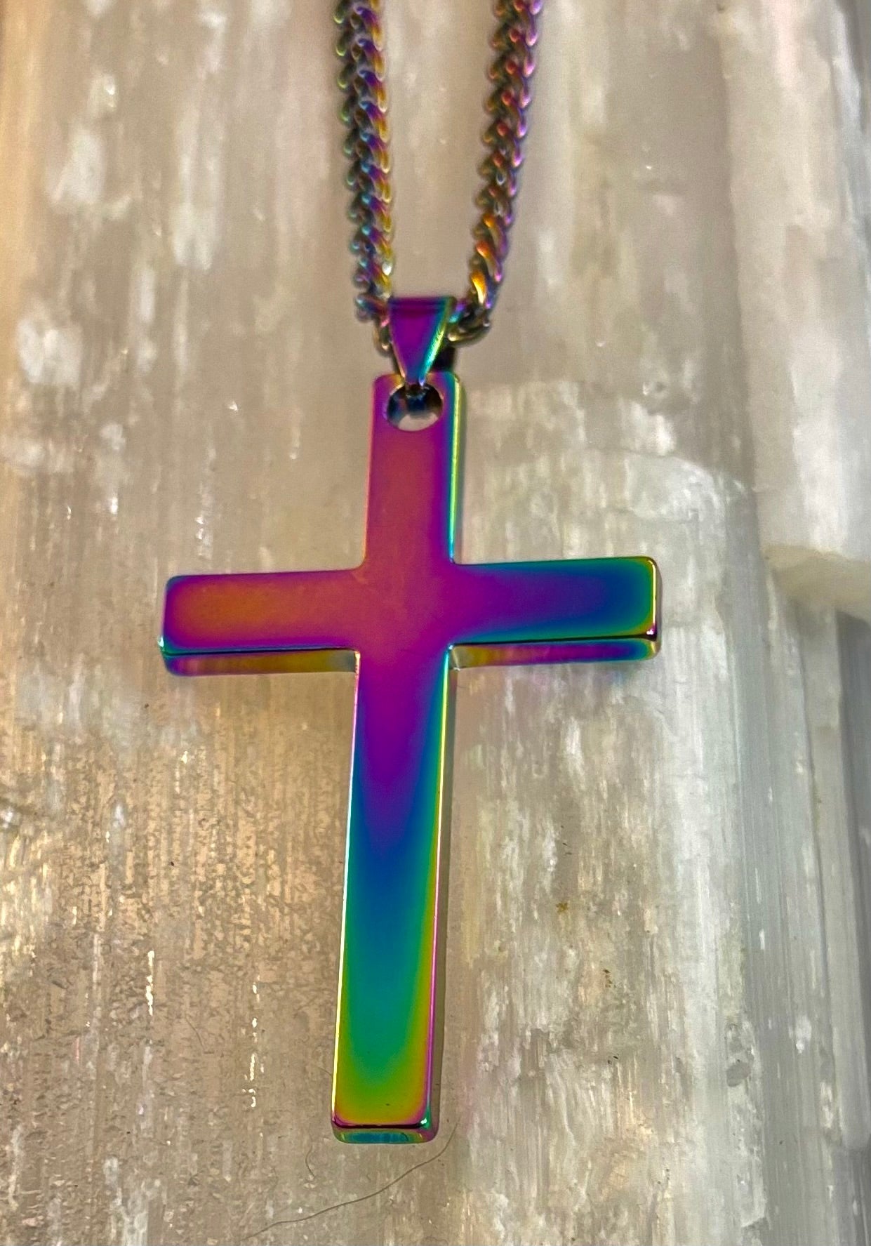 🌈 Rainbow Cross Necklace – Pride Inspired Pendant with 22" Chain | | Wiccan Center