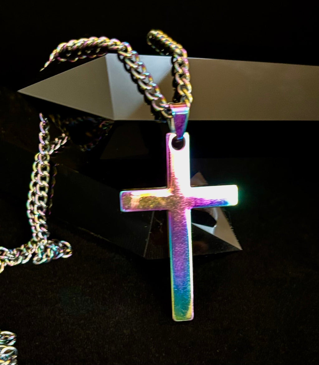 🌈 Rainbow Cross Necklace – Pride Inspired Pendant with 22" Chain | | Wiccan Center