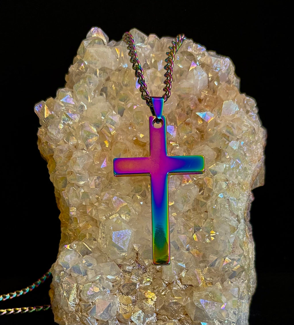 🌈 Rainbow Cross Necklace – Pride Inspired Pendant with 22" Chain | | Wiccan Center
