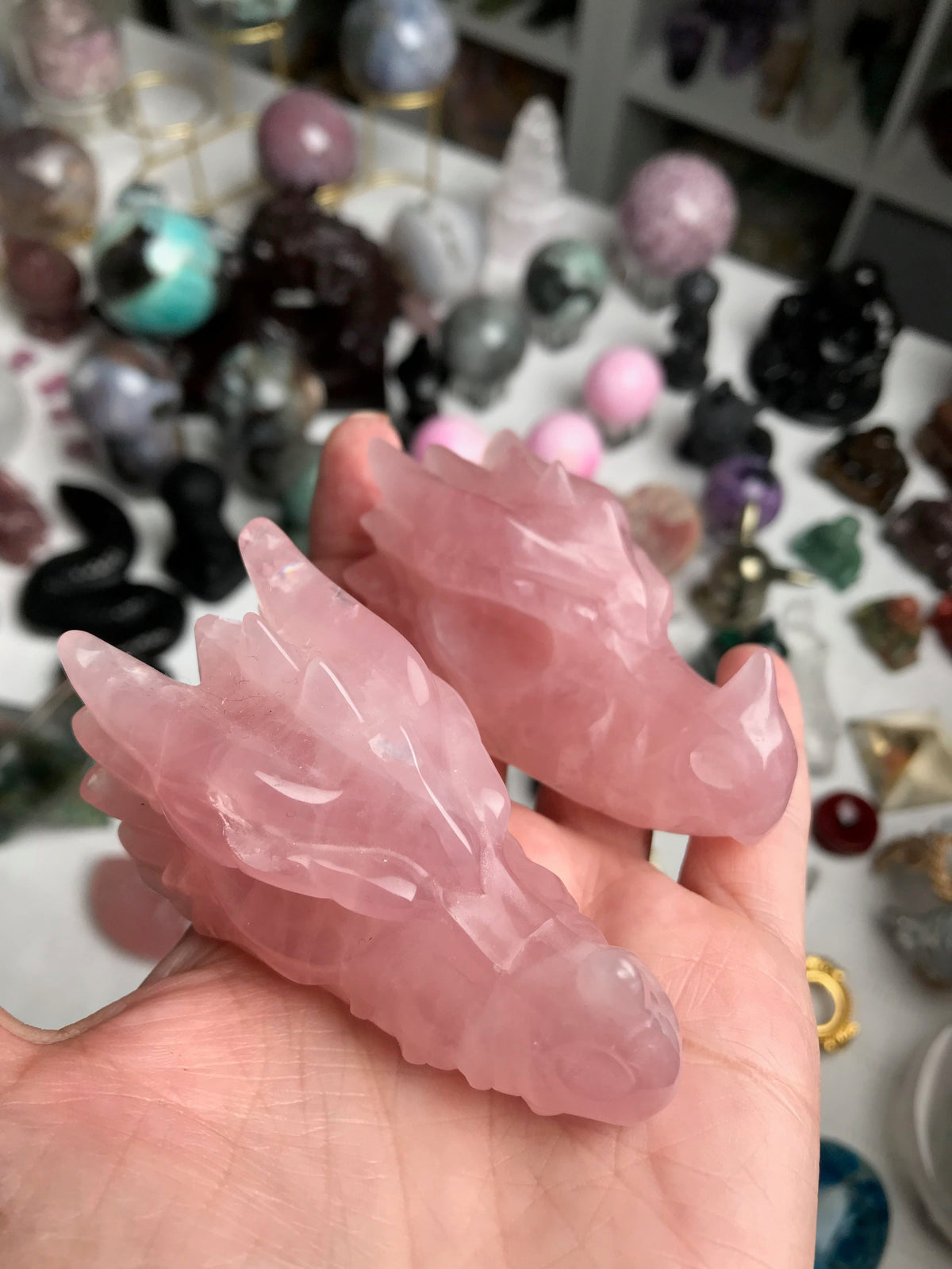 Rose Quartz Crystal Dragon Head
