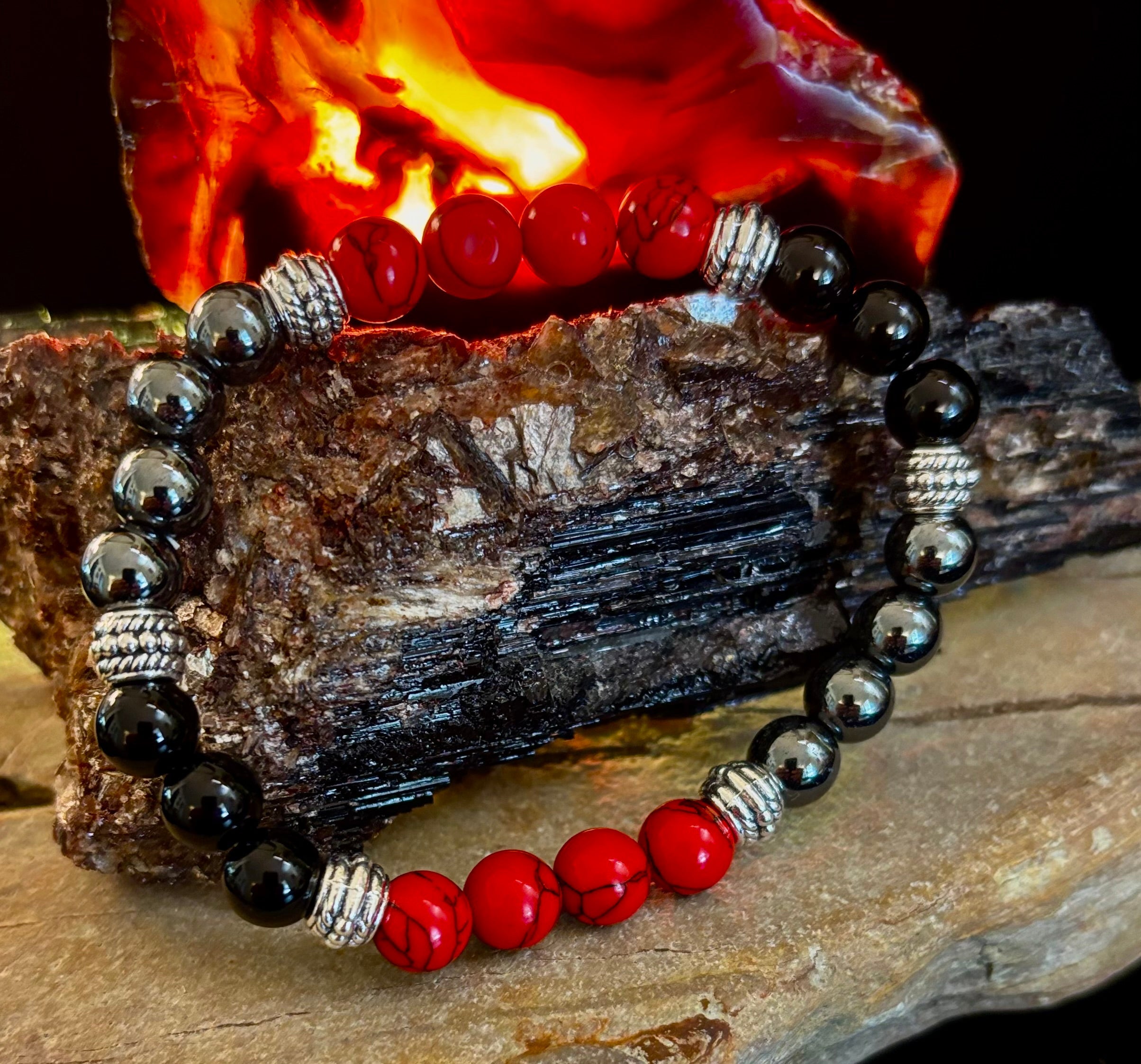 Natural Stone Beaded Bracelet – 8mm Retro Unisex Design for Large Wrists | | Wiccan Center