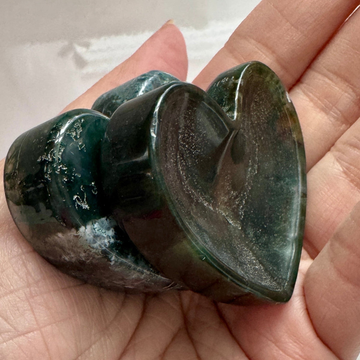 Moss Agate Heart Bowl for Stable Growth, 2"