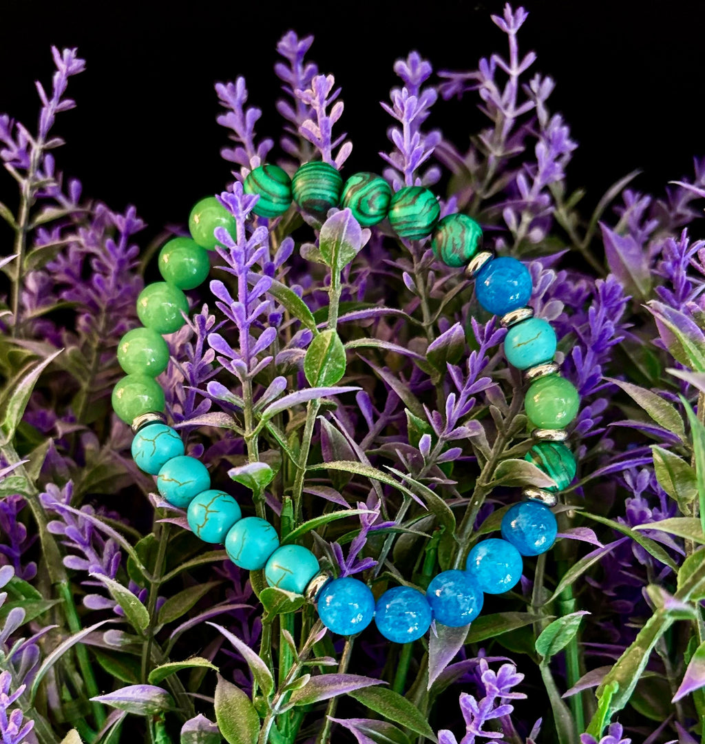 Anxiety Relief Healing Bracelet – Fits Large Wrists (Malachite, Green Aventurine, Turquoise, and Aquamarine) | | Wiccan Center