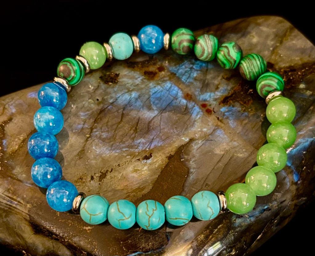 Anxiety Relief Healing Bracelet – Fits Large Wrists (Malachite, Green Aventurine, Turquoise, and Aquamarine) | | Wiccan Center