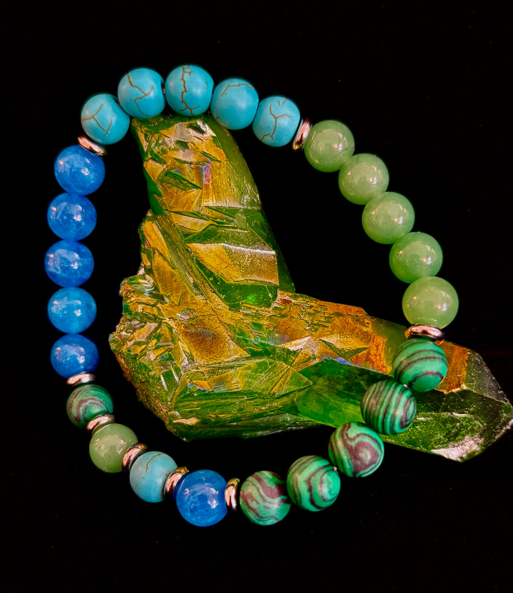Anxiety Relief Healing Bracelet – Fits Large Wrists (Malachite, Green Aventurine, Turquoise, and Aquamarine) | | Wiccan Center