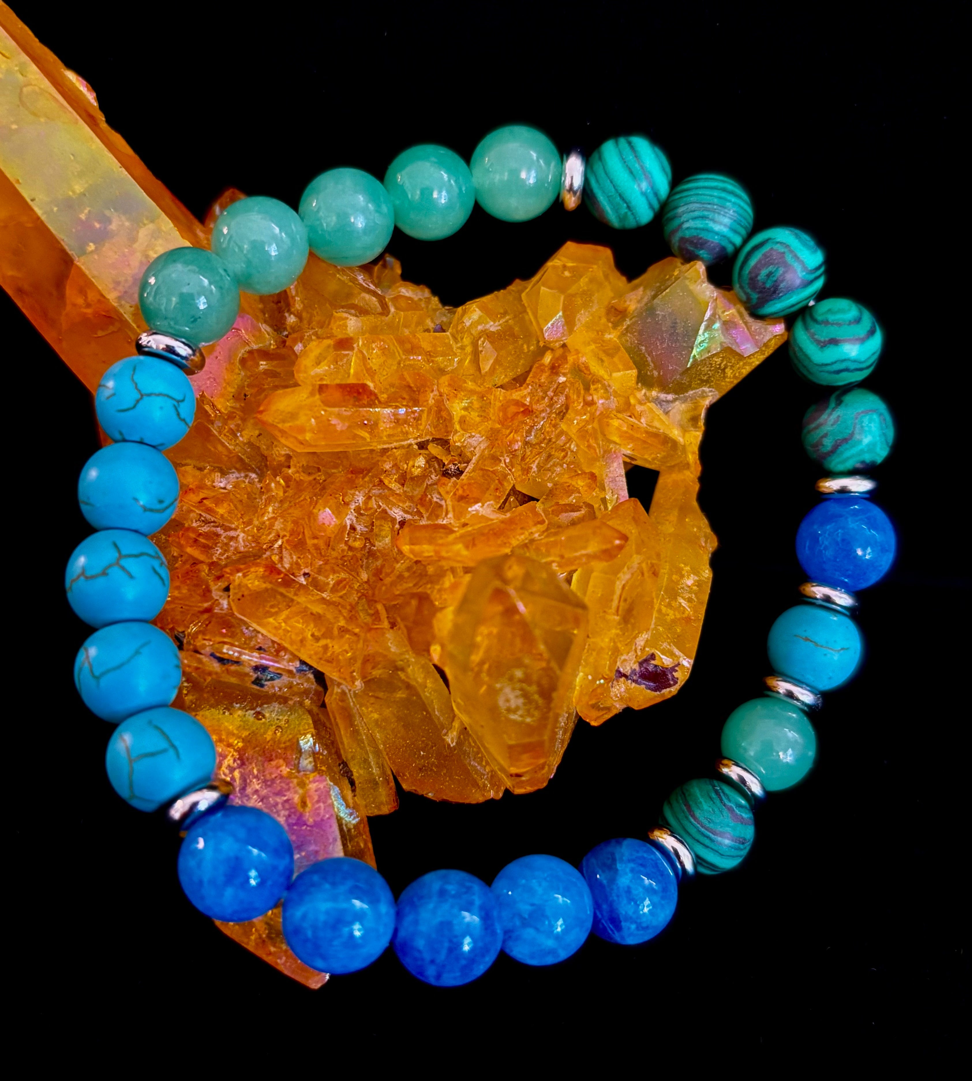 Anxiety Relief Healing Bracelet – Fits Large Wrists (Malachite, Green Aventurine, Turquoise, and Aquamarine) | | Wiccan Center