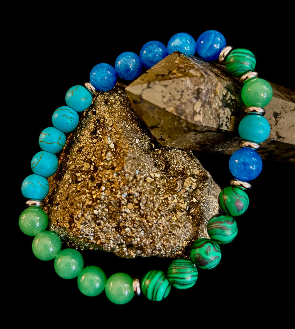 Anxiety Relief Healing Bracelet – Fits Large Wrists (Malachite, Green Aventurine, Turquoise, and Aquamarine) | | Wiccan Center