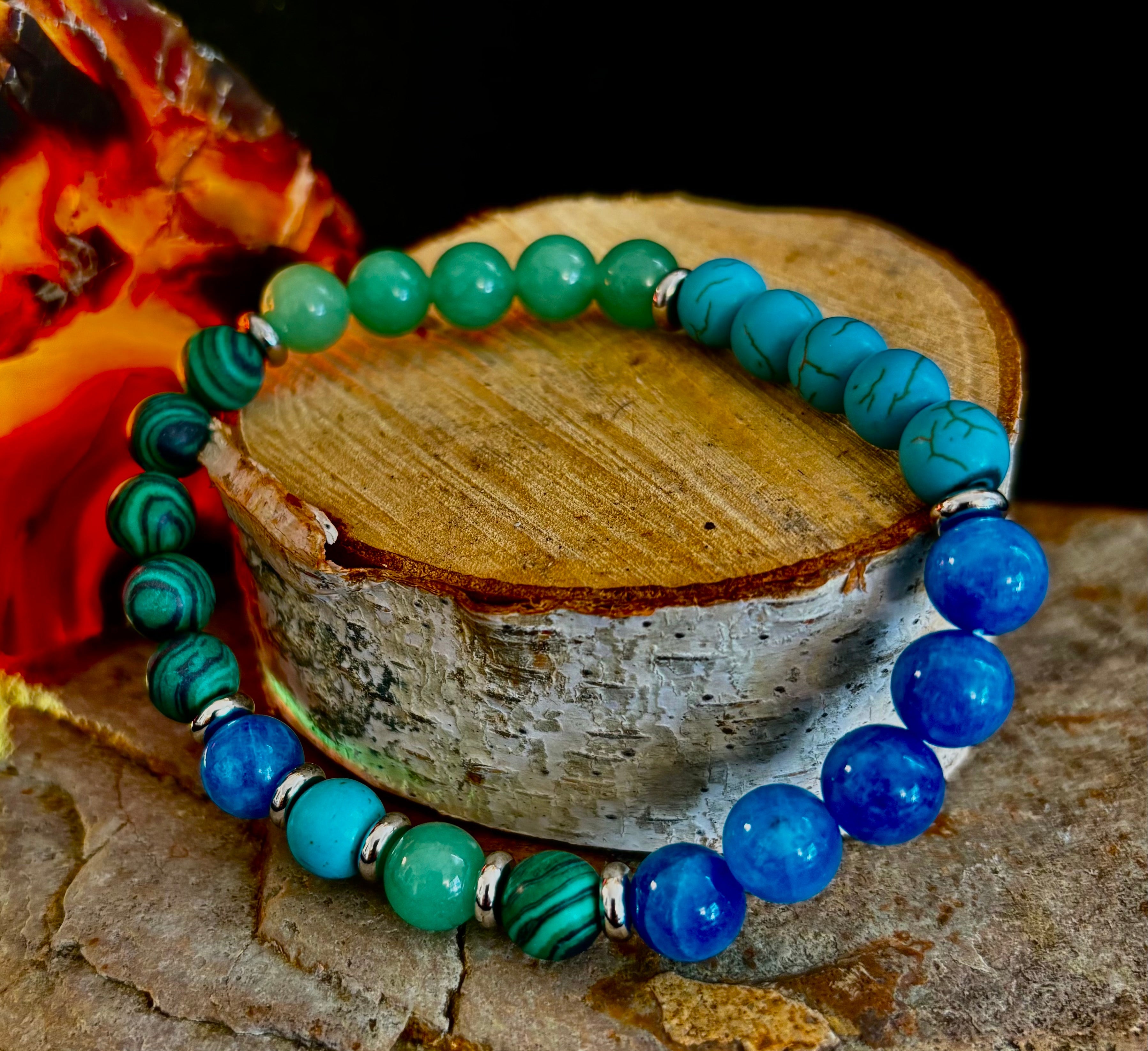Anxiety Relief Healing Bracelet – Fits Large Wrists (Malachite, Green Aventurine, Turquoise, and Aquamarine) | | Wiccan Center