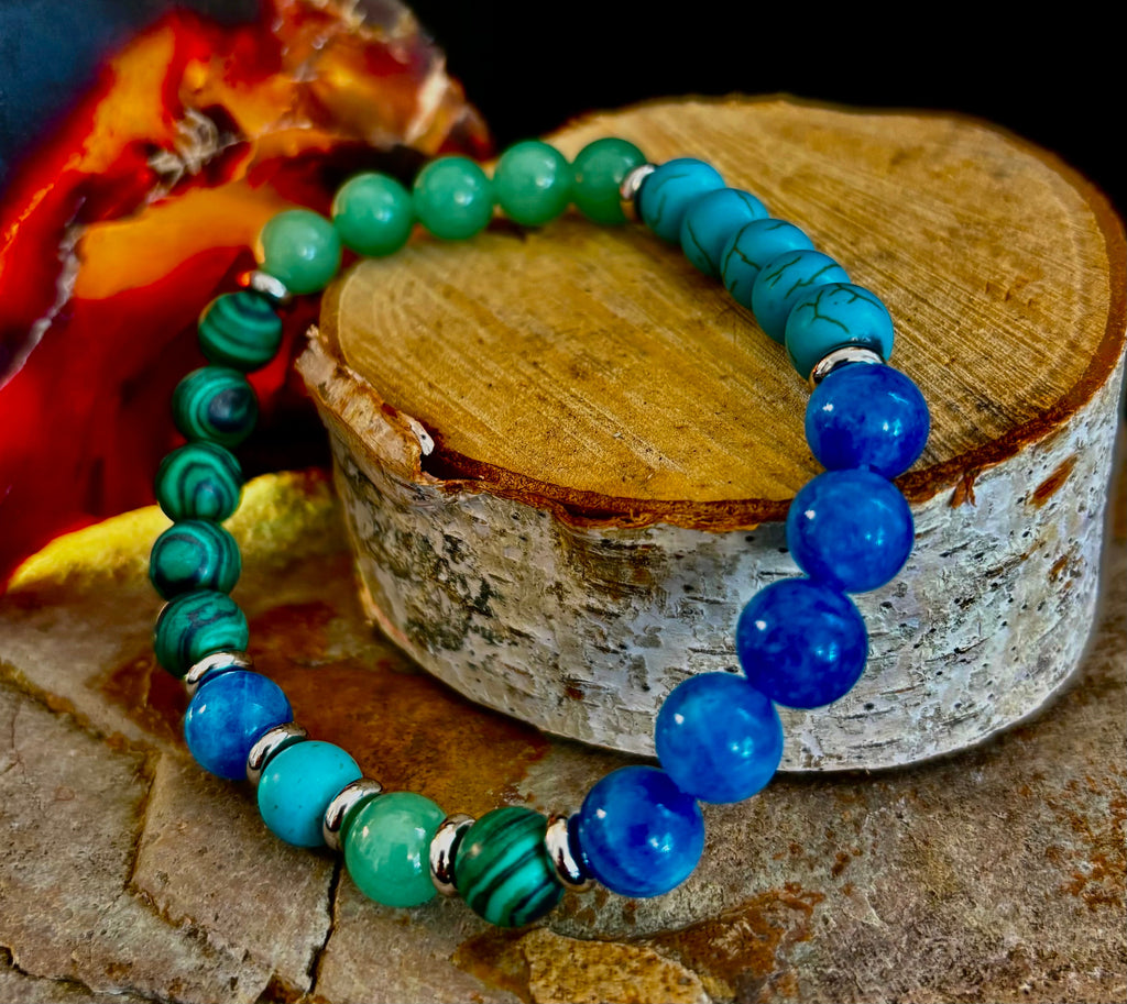 Anxiety Relief Healing Bracelet – Fits Large Wrists (Malachite, Green Aventurine, Turquoise, and Aquamarine) | | Wiccan Center