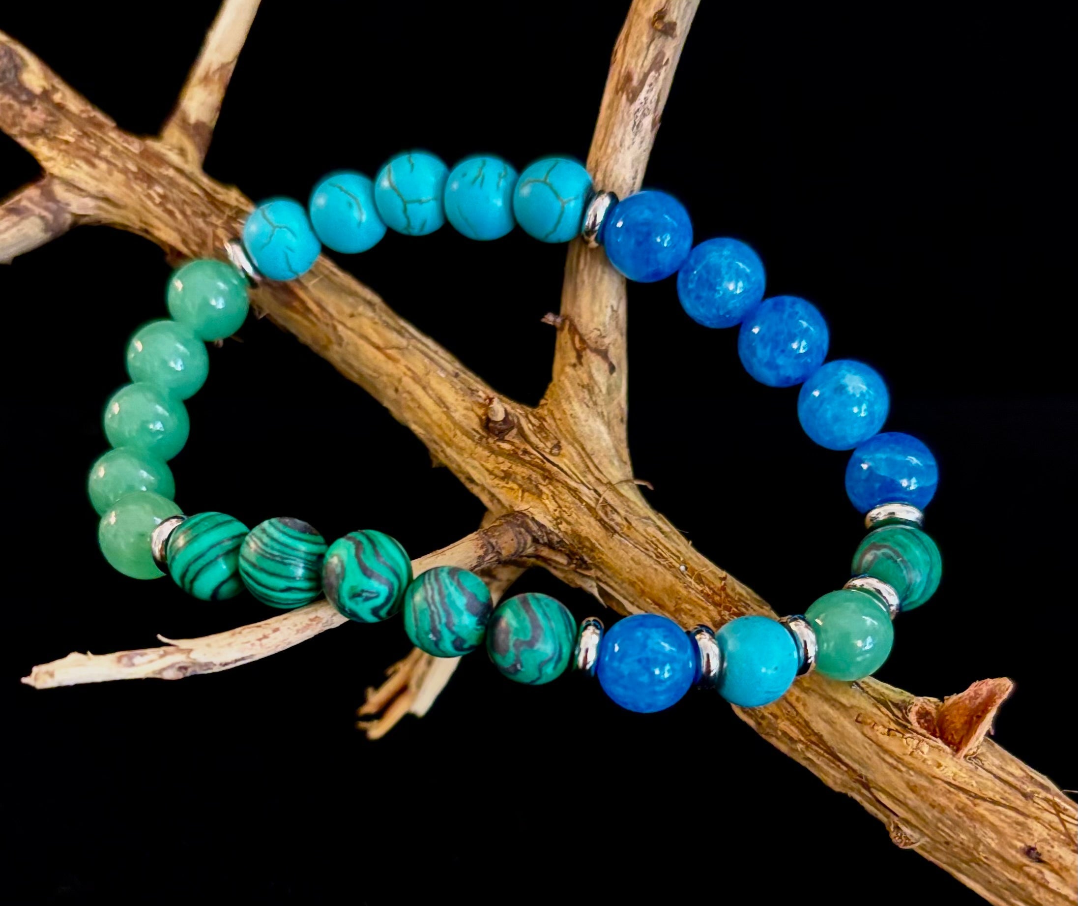 Anxiety Relief Healing Bracelet – Fits Large Wrists (Malachite, Green Aventurine, Turquoise, and Aquamarine) | | Wiccan Center
