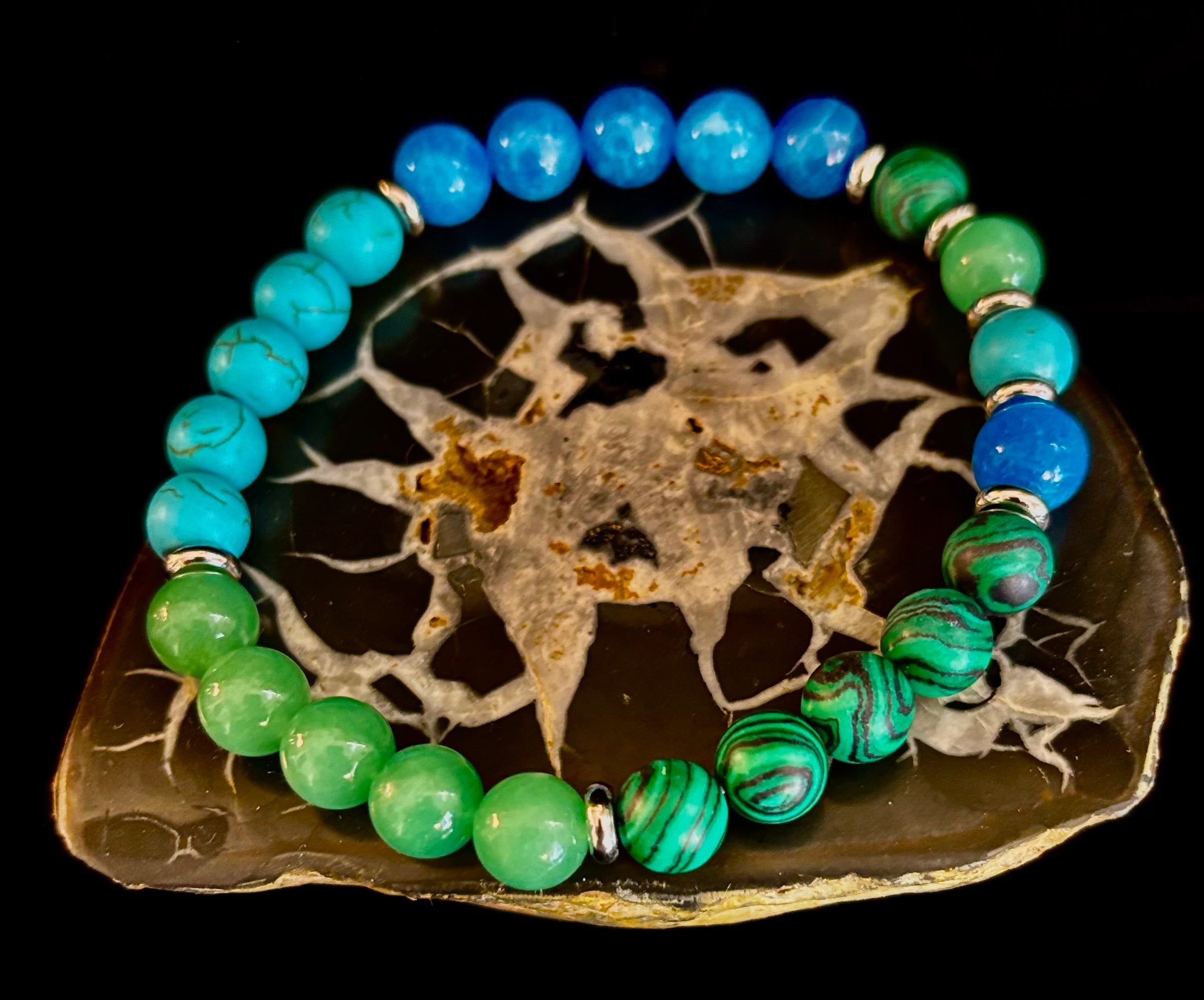 Anxiety Relief Healing Bracelet – Fits Large Wrists (Malachite, Green Aventurine, Turquoise, and Aquamarine) | | Wiccan Center