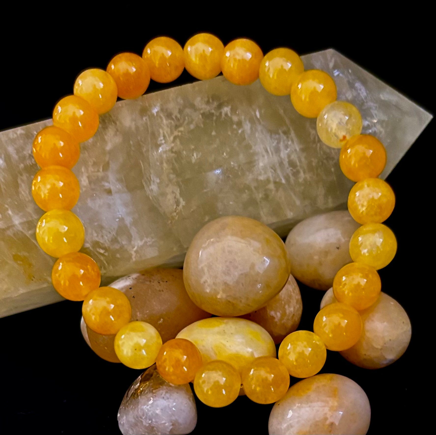 Orange Agate Beaded Bracelet – 8mm Natural Stones (Medium to Large Wrists) | | Wiccan Center