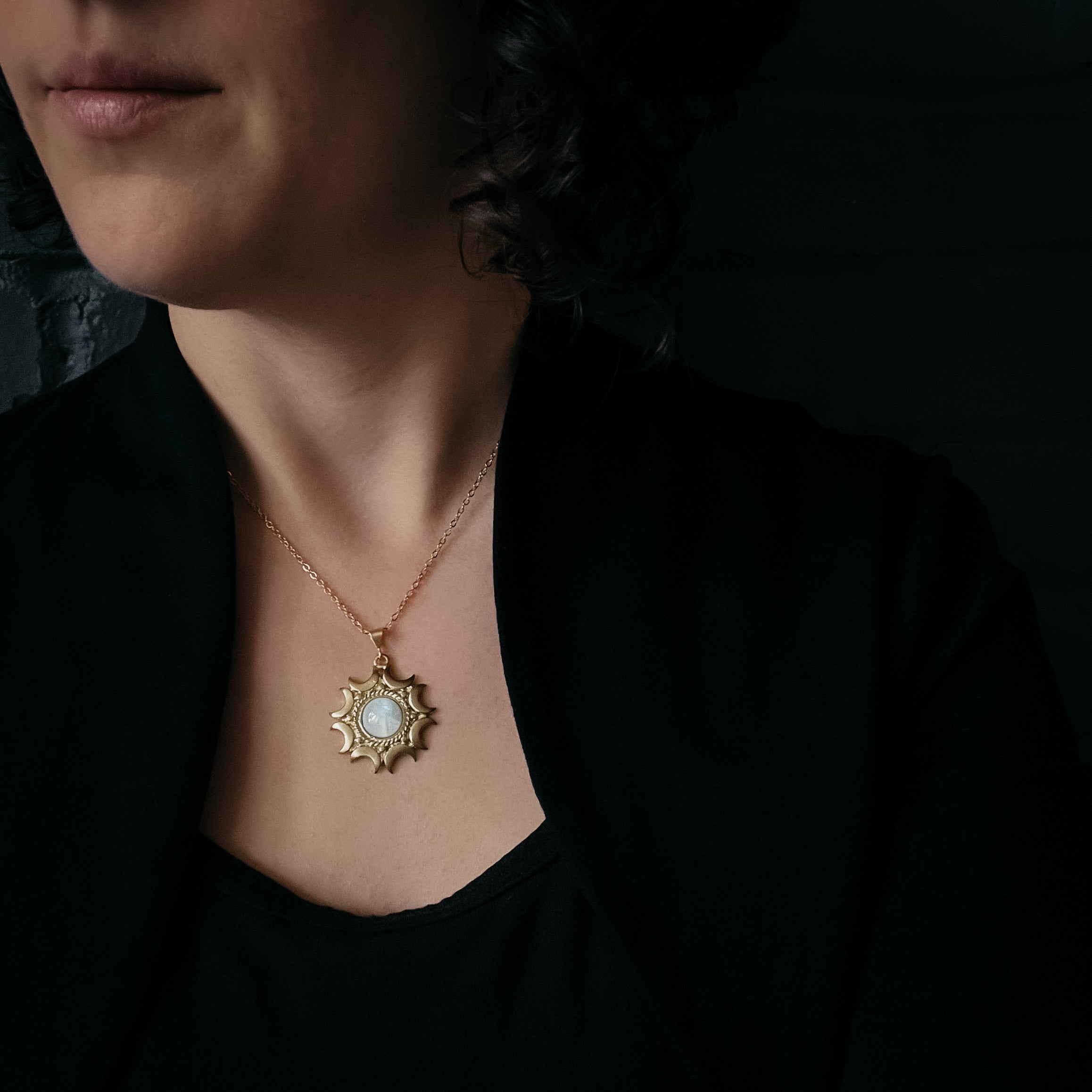 Lunar Witch Necklace - Rainbow Moonstone Pendant | Necklace | Wiccan Center