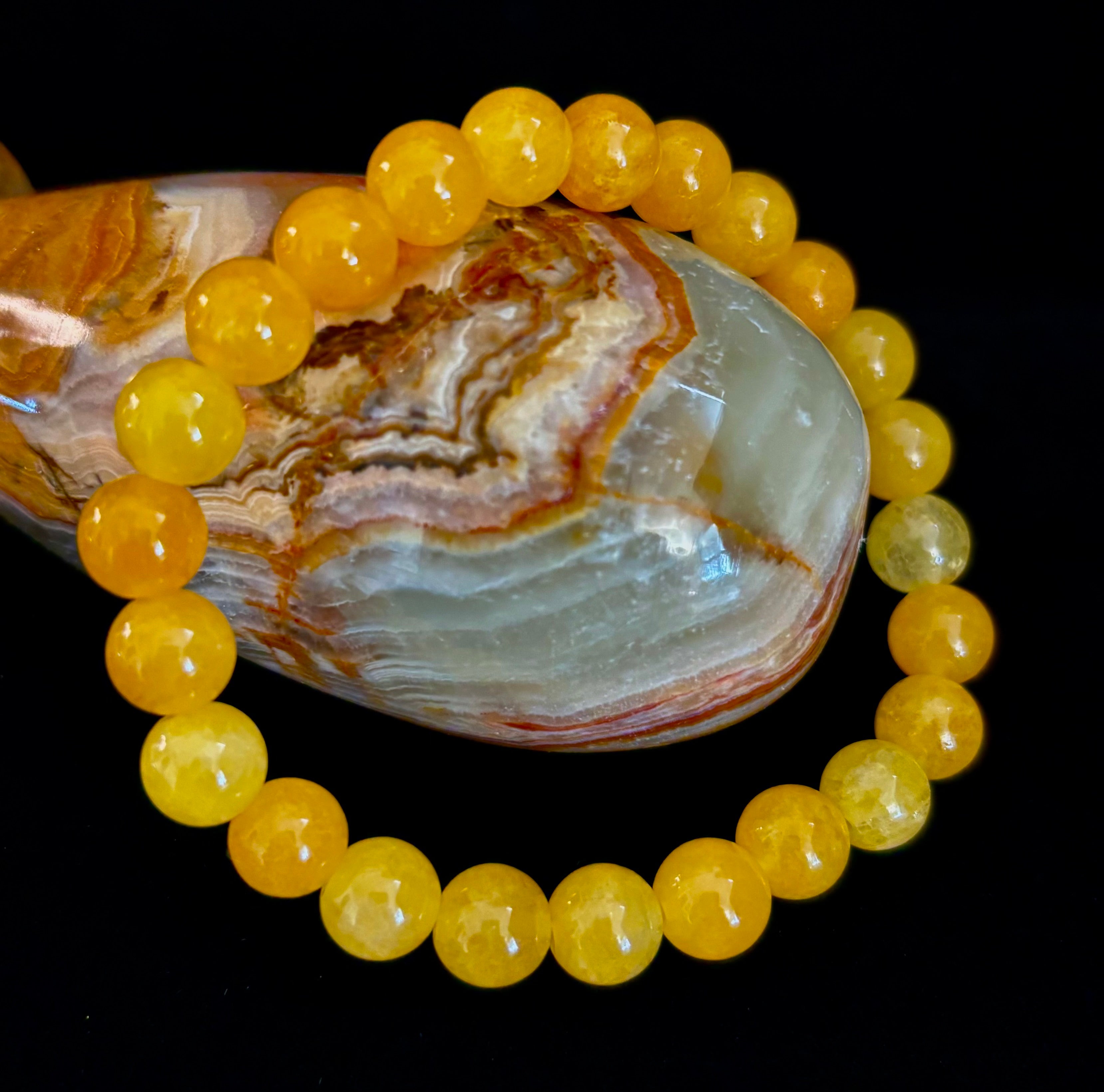 Orange Agate Beaded Bracelet – 8mm Natural Stones (Medium to Large Wrists) | | Wiccan Center