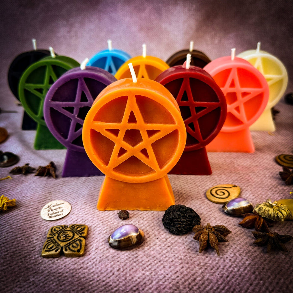 Beeswax Pentacle of Protection Spell Candle - Five Elements & Spiritual Safety | Beeswax Candle | Wiccan Center
