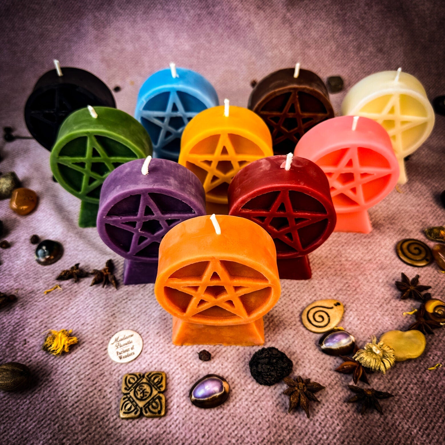 Beeswax Pentacle of Protection Spell Candle - Five Elements & Spiritual Safety | Beeswax Candle | Wiccan Center