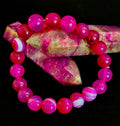 Rose Red Striped Agate Beaded Bracelet – 10mm Natural Stone for Large Wrists | | Wiccan Center