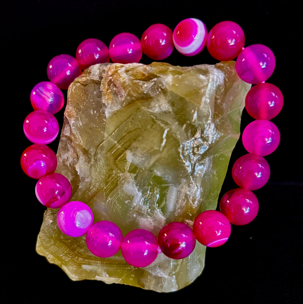Rose Red Striped Agate Beaded Bracelet – 10mm Natural Stone for Large Wrists | | Wiccan Center