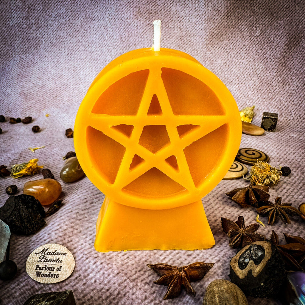 Beeswax Pentacle of Protection Spell Candle - Five Elements & Spiritual Safety | Beeswax Candle | Wiccan Center