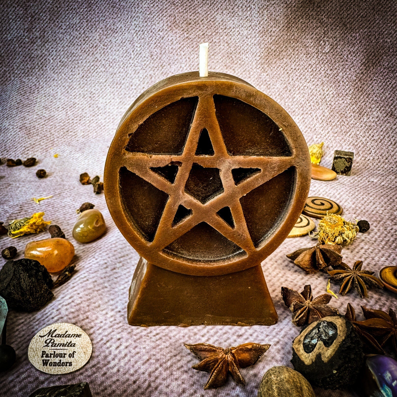 Beeswax Pentacle of Protection Spell Candle - Five Elements & Spiritual Safety | Beeswax Candle | Wiccan Center