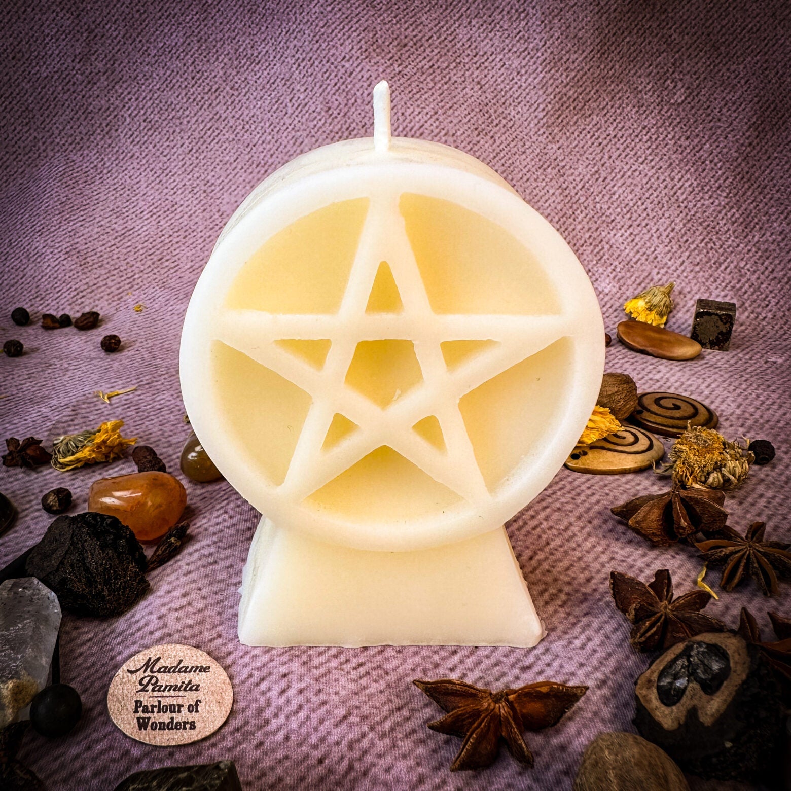 Beeswax Pentacle of Protection Spell Candle - Five Elements & Spiritual Safety | Beeswax Candle | Wiccan Center