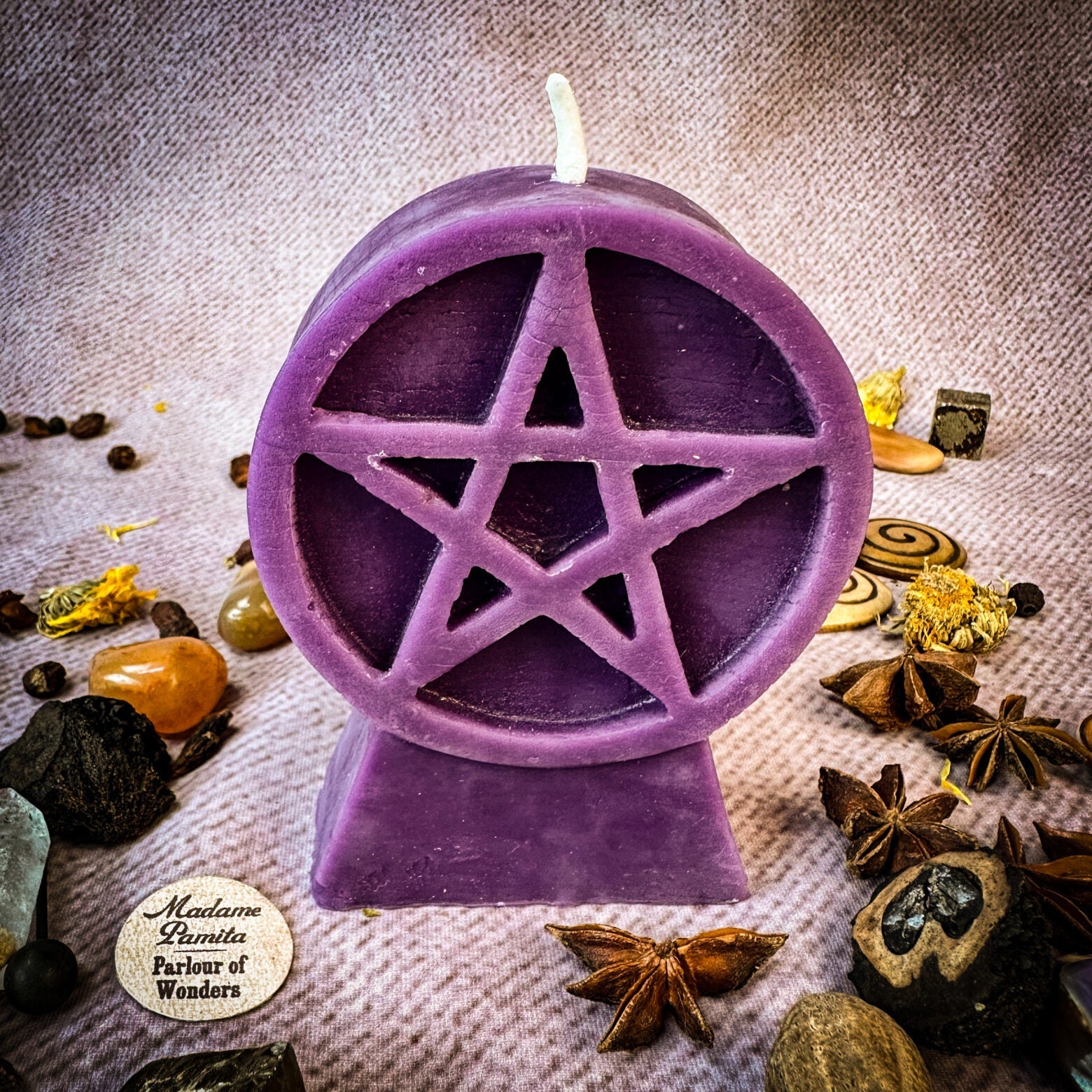 Beeswax Pentacle of Protection Spell Candle - Five Elements & Spiritual Safety | Beeswax Candle | Wiccan Center