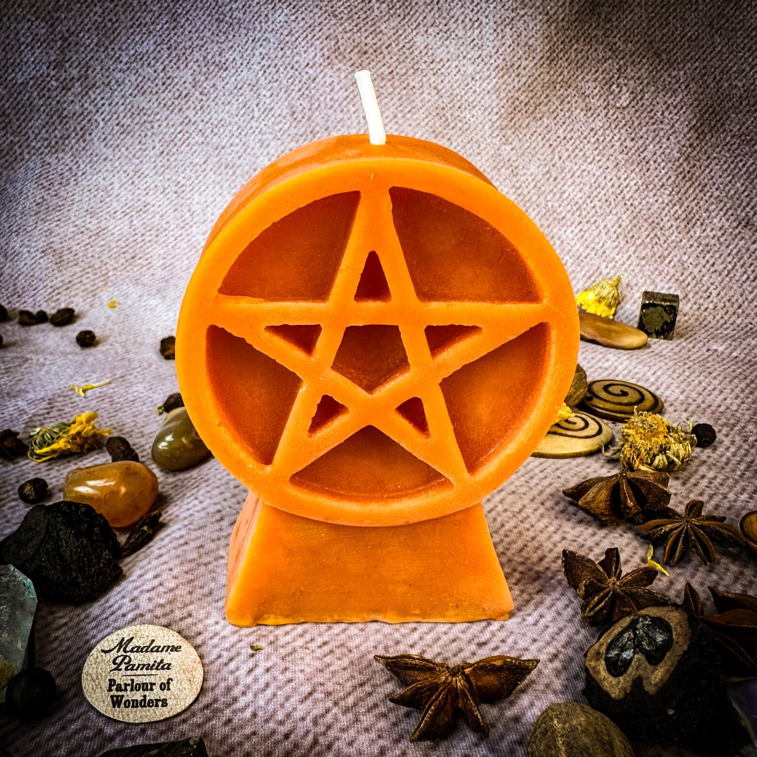 Beeswax Pentacle of Protection Spell Candle - Five Elements & Spiritual Safety | Beeswax Candle | Wiccan Center
