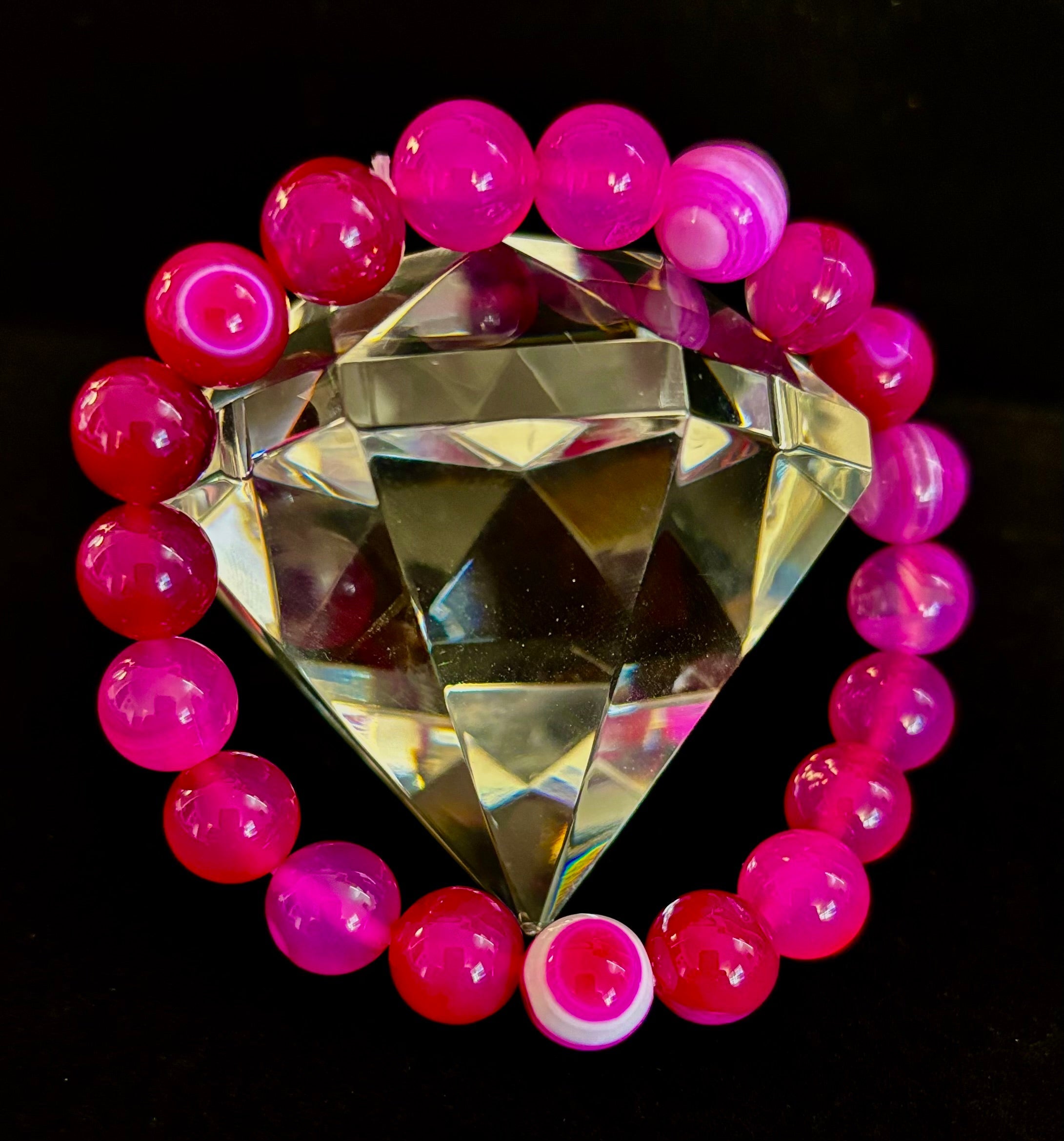 Rose Red Striped Agate Beaded Bracelet – 10mm Natural Stone for Large Wrists | | Wiccan Center