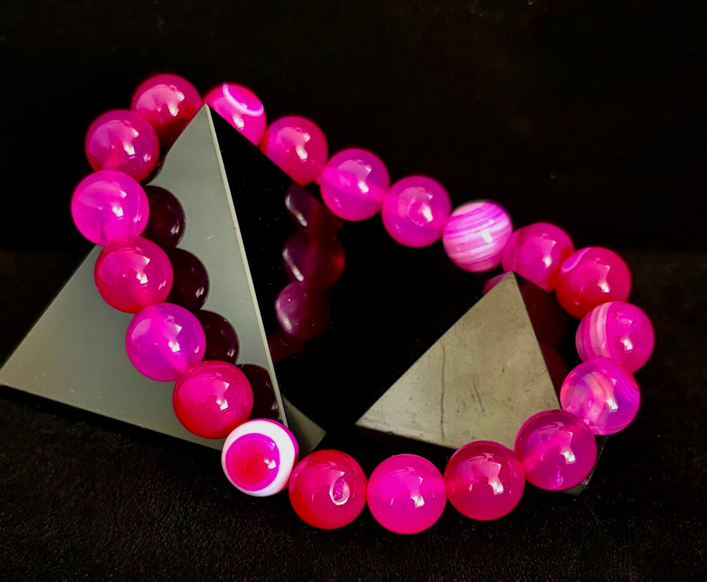 Rose Red Striped Agate Beaded Bracelet – 10mm Natural Stone for Large Wrists | | Wiccan Center