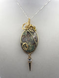 Gold Rainforest Rhyolite Pendant Necklace - 14k Gold-Filled Wire Wrapped with Crystal Accent | Necklace | Wiccan Center