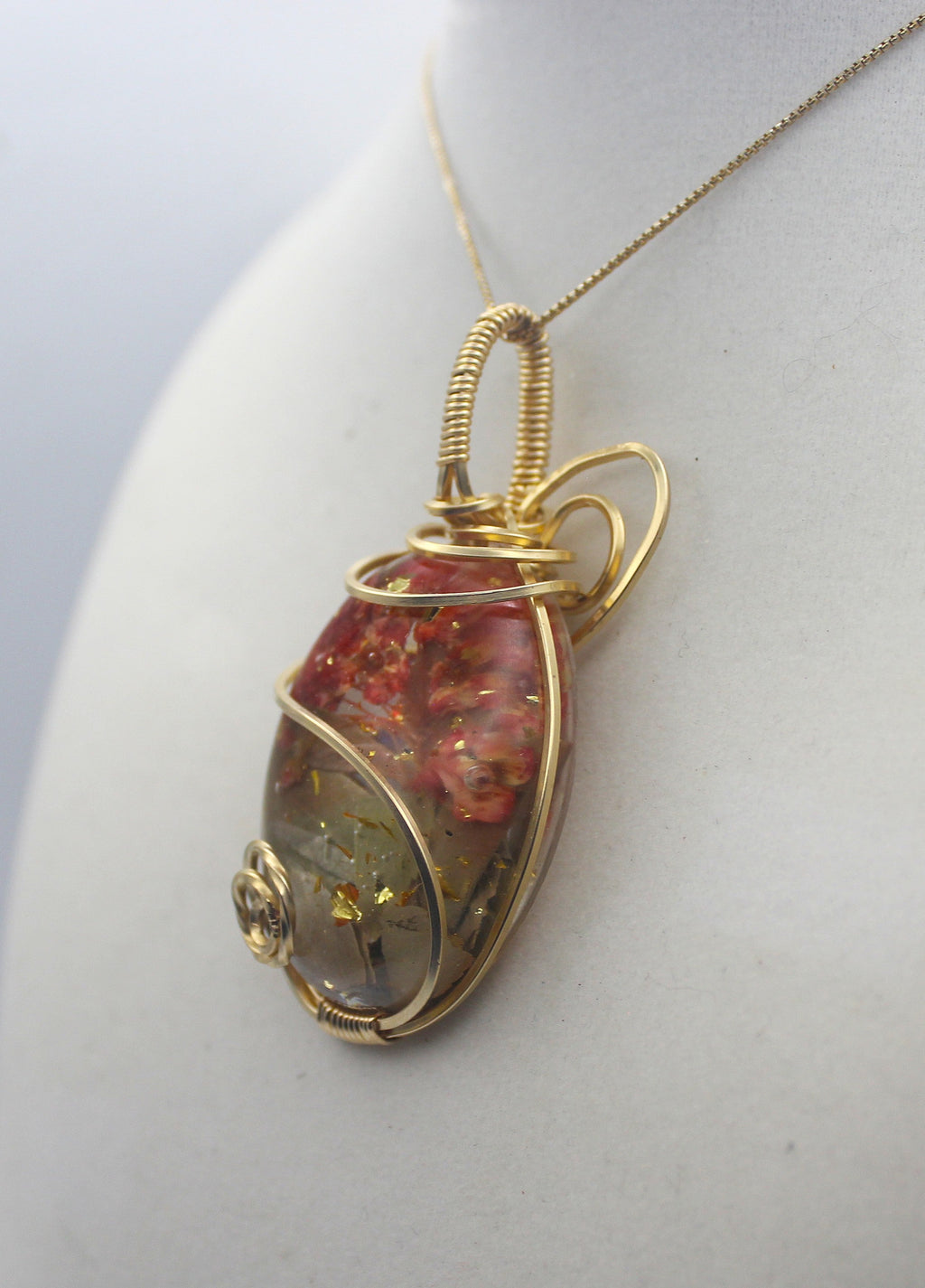 Gold Flower Resin Pendant Necklace – 14k Gold-Filled Wire Wrapped Botanical Jewelry | Necklace | Wiccan Center