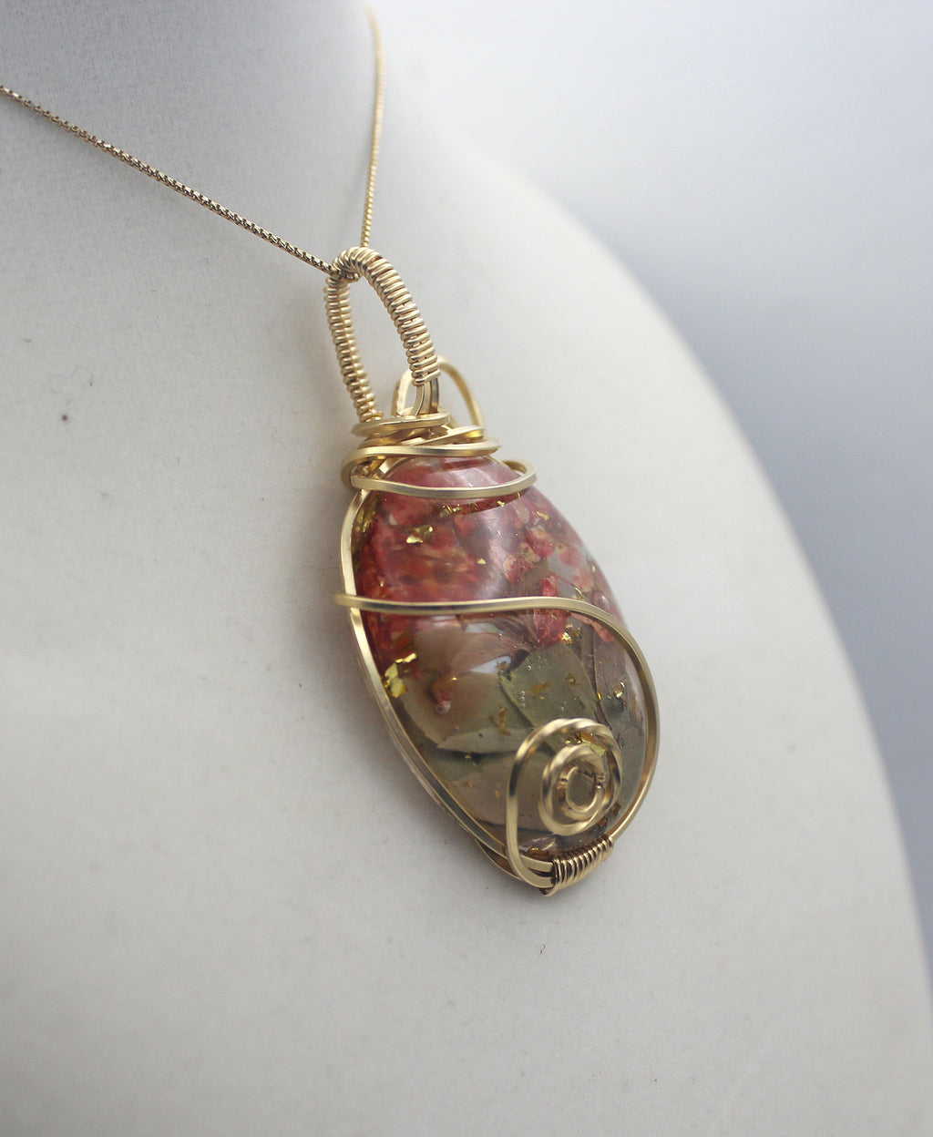 Gold Flower Resin Pendant Necklace – 14k Gold-Filled Wire Wrapped Botanical Jewelry | Necklace | Wiccan Center