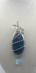 Silver Argentium Blue Apatite Mushroom Pendant Necklace – Carved Crystal, Clarity & Motivation | Necklace | Wiccan Center