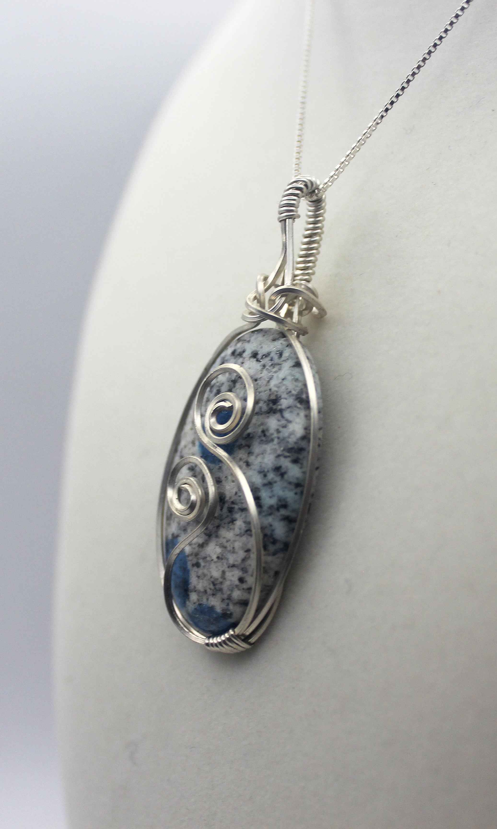 Silver Argentium K2 "Blueberry" Jasper Pendant Necklace – Blue Granite Stone, Crown & Third Eye Clarity | Necklace | Wiccan Center