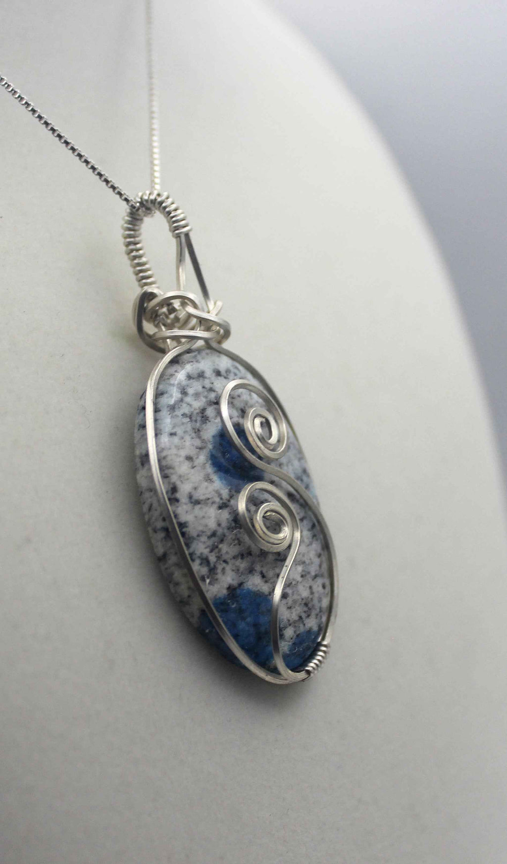 Silver Argentium K2 "Blueberry" Jasper Pendant Necklace – Blue Granite Stone, Crown & Third Eye Clarity | Necklace | Wiccan Center