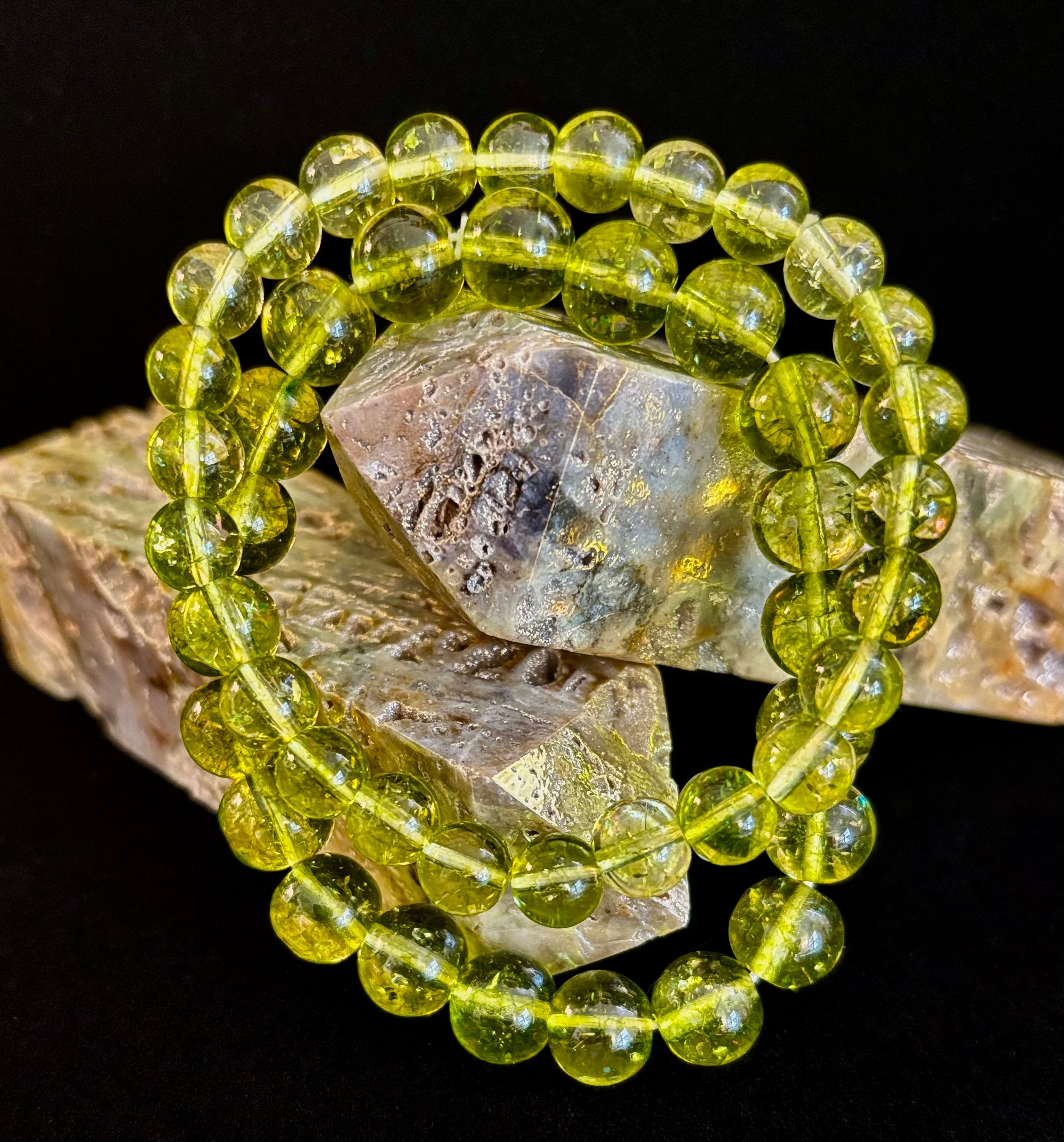 Green Peridot Healing Bracelet – 8mm or 10mm Beads for Abundance, Growth & Emotional Clarity | | Wiccan Center