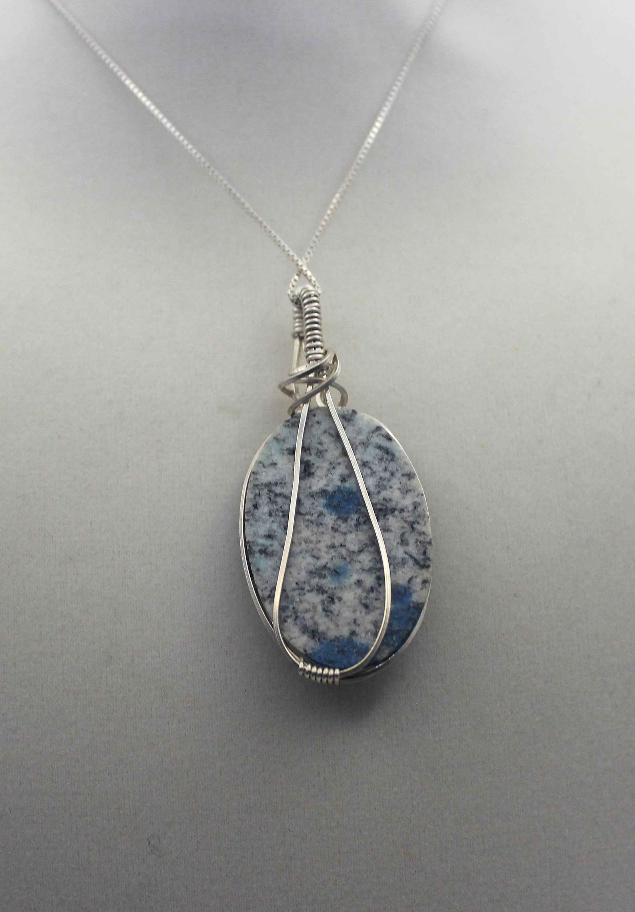 Silver Argentium K2 "Blueberry" Jasper Pendant Necklace – Blue Granite Stone, Crown & Third Eye Clarity | Necklace | Wiccan Center