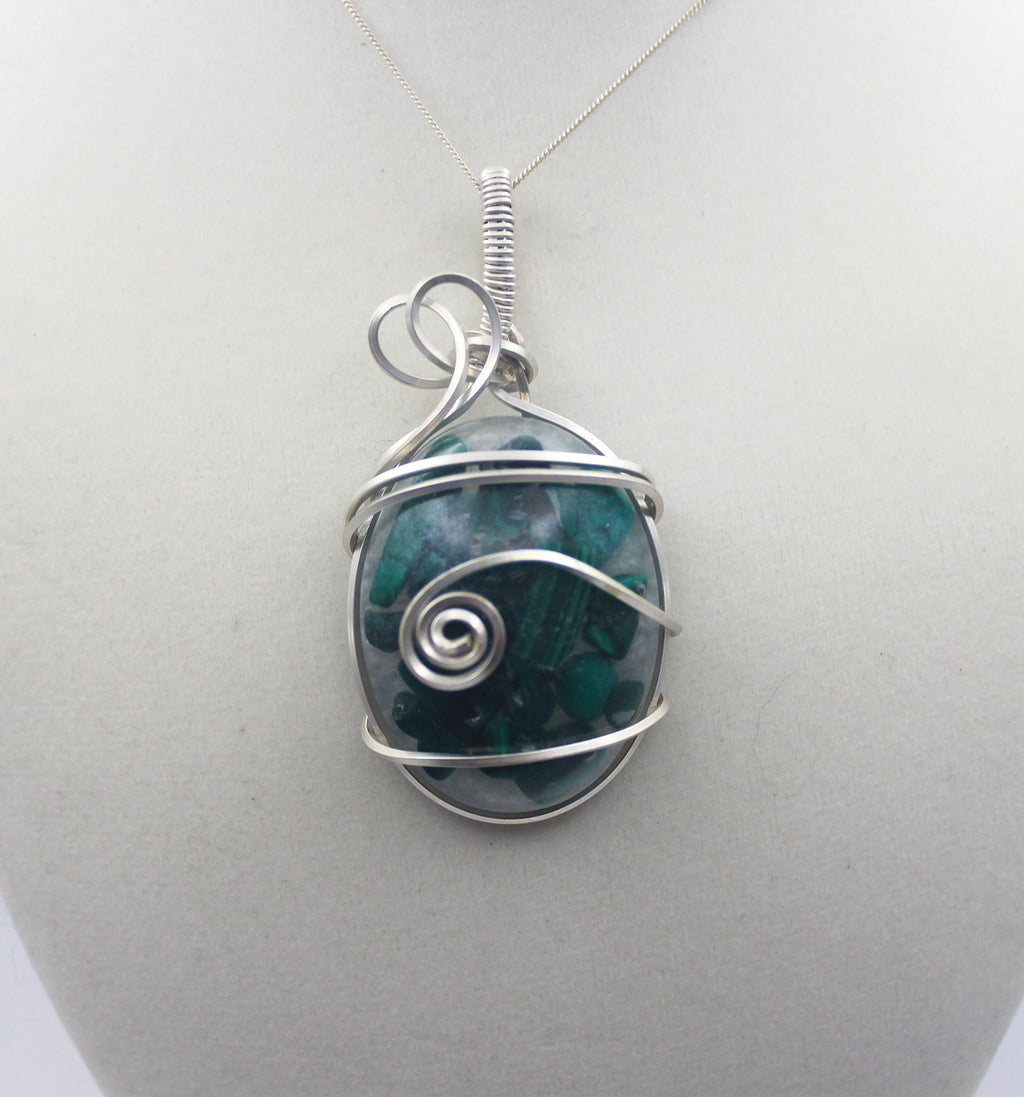 Silver Argentium Resin Malachite Pendant Necklace | | Wiccan Center