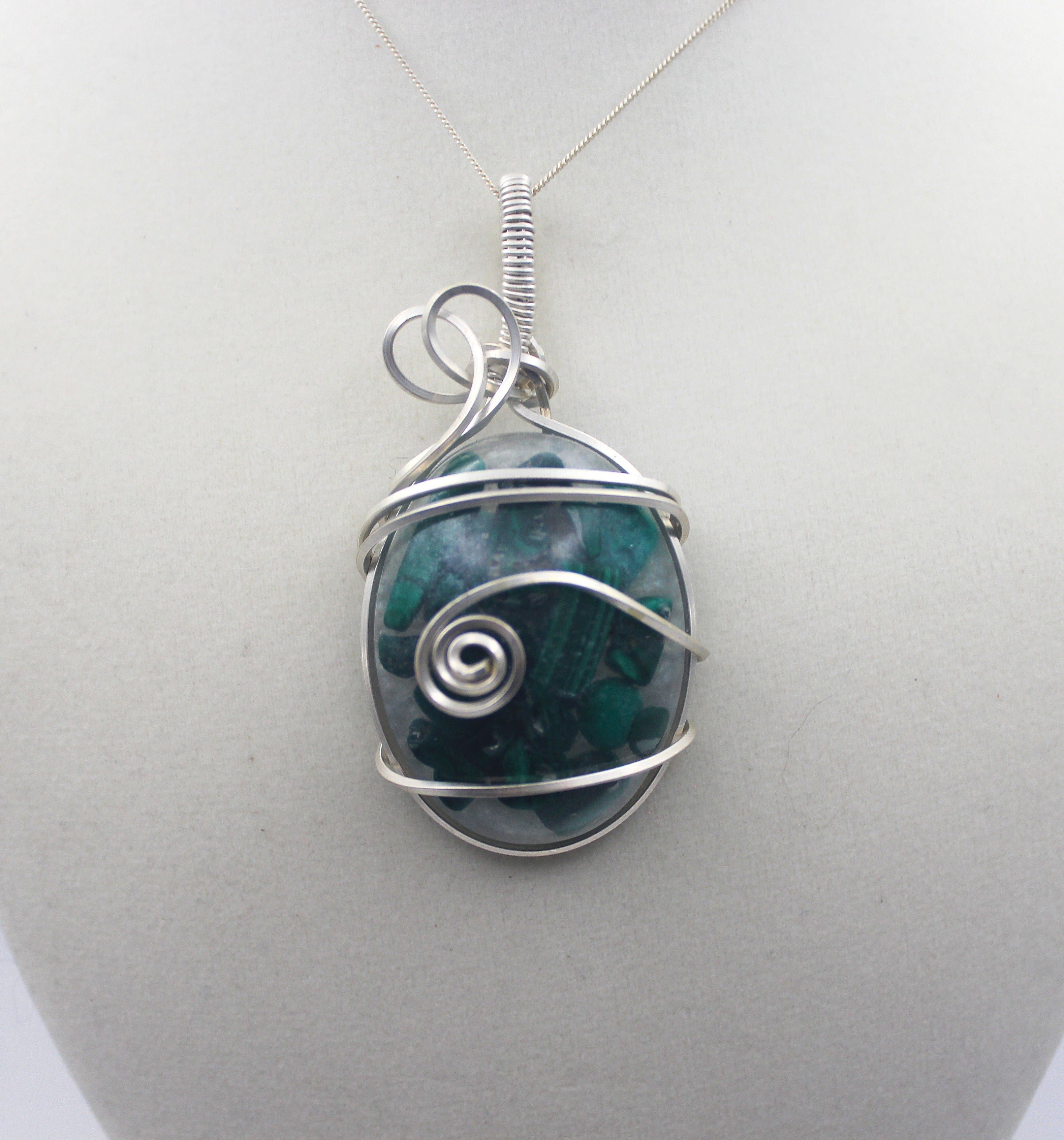 Silver Argentium Resin Malachite Pendant Necklace | | Wiccan Center