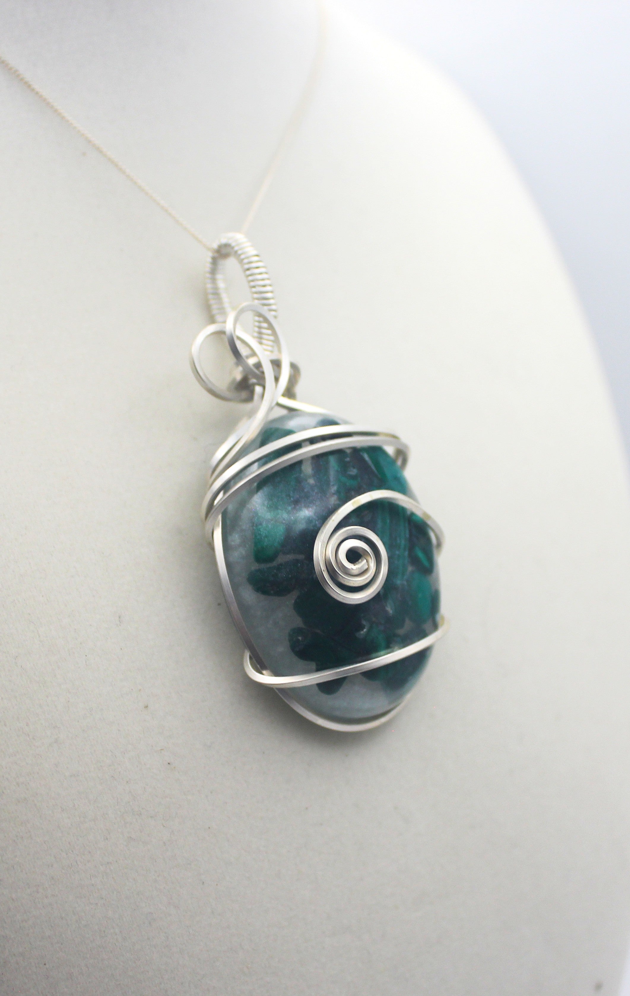 Silver Argentium Resin Malachite Pendant Necklace | | Wiccan Center