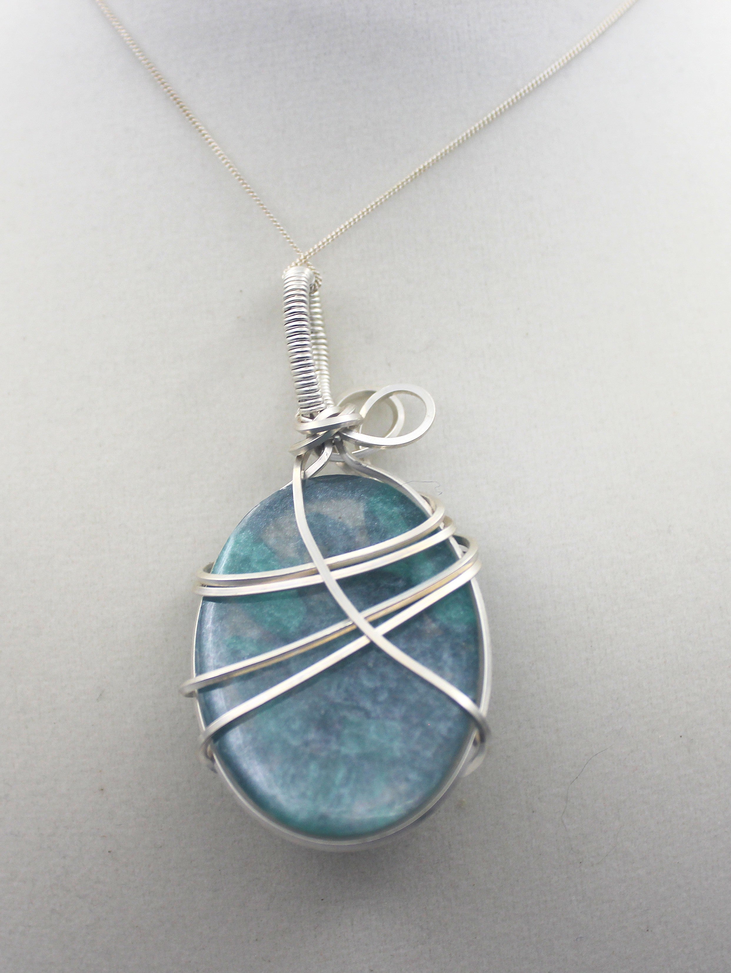 Silver Argentium Resin Malachite Pendant Necklace | | Wiccan Center