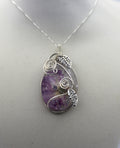 Silver Argentium Charmed Resin Purple Dried Flower Pendant Necklace | | Wiccan Center