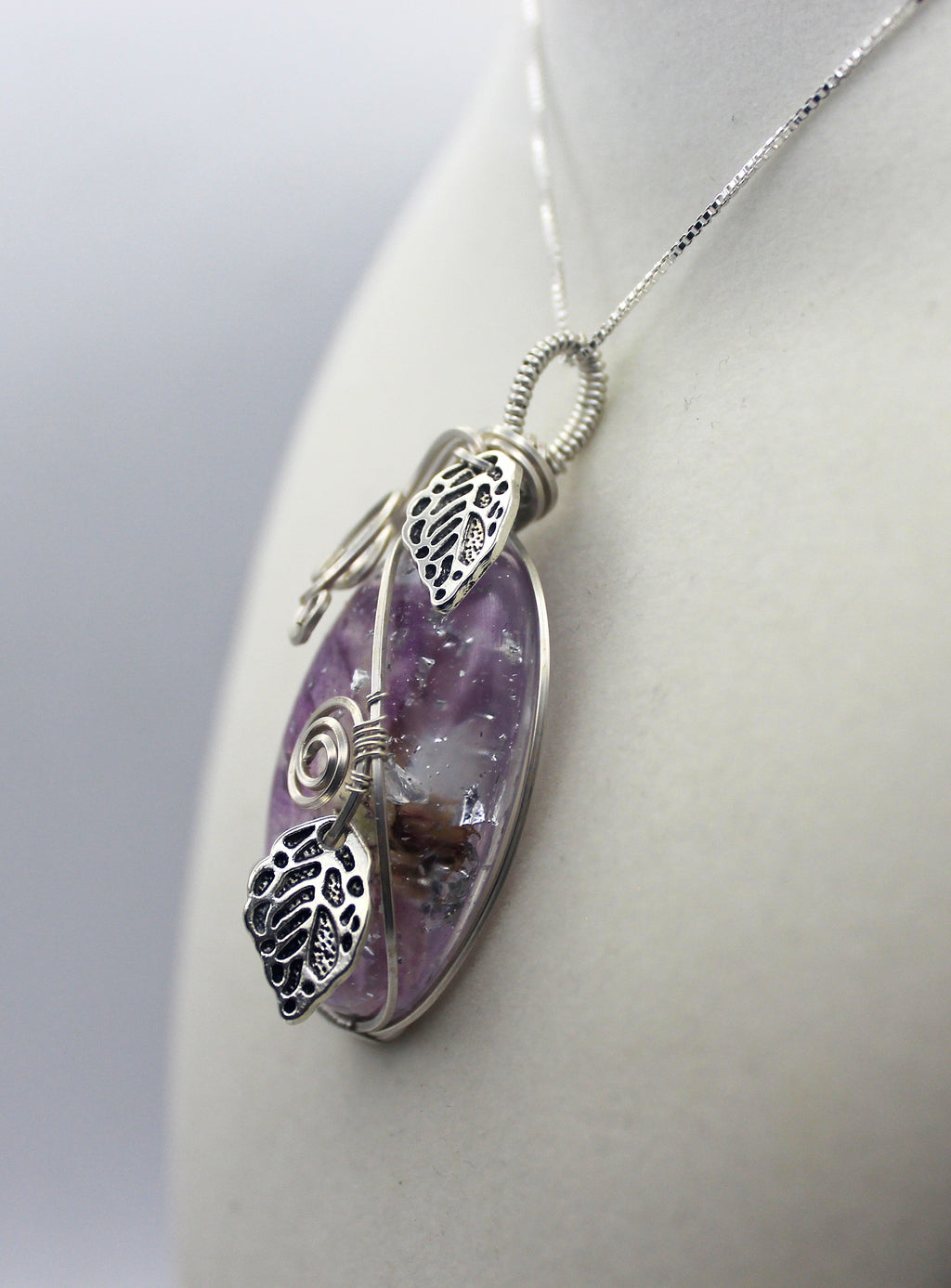 Silver Argentium Charmed Resin Purple Dried Flower Pendant Necklace | | Wiccan Center