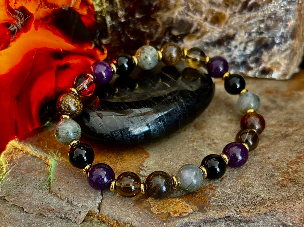 Mystic Energy - Labradorite, Amethyst, Smoky Quartz, Black Onyx & Tiger’s Eye Reiki-Infused Protection & Balance Bracelet | | Wiccan Center