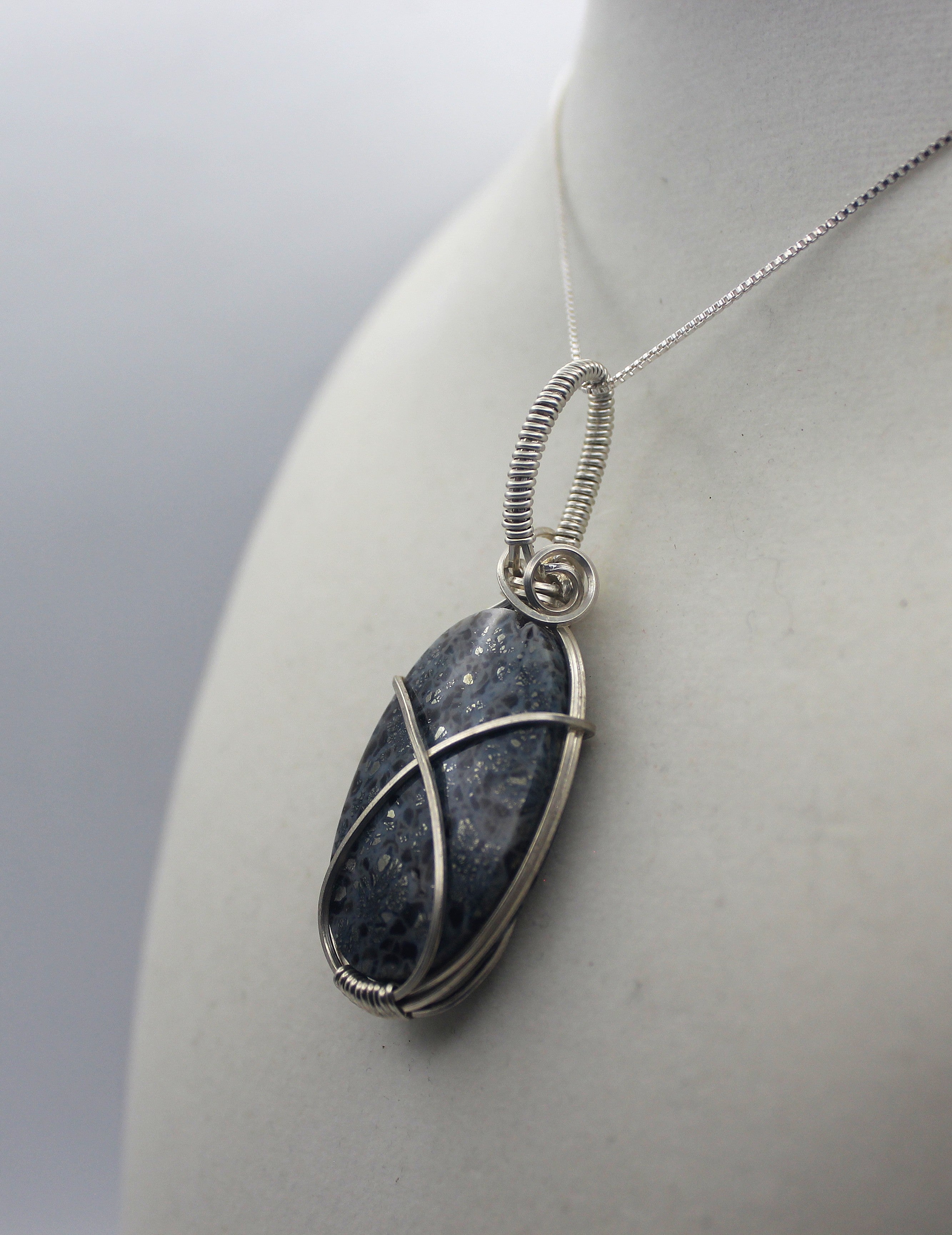 Silver Argentium Black Marcasite Pendant Necklace | | Wiccan Center