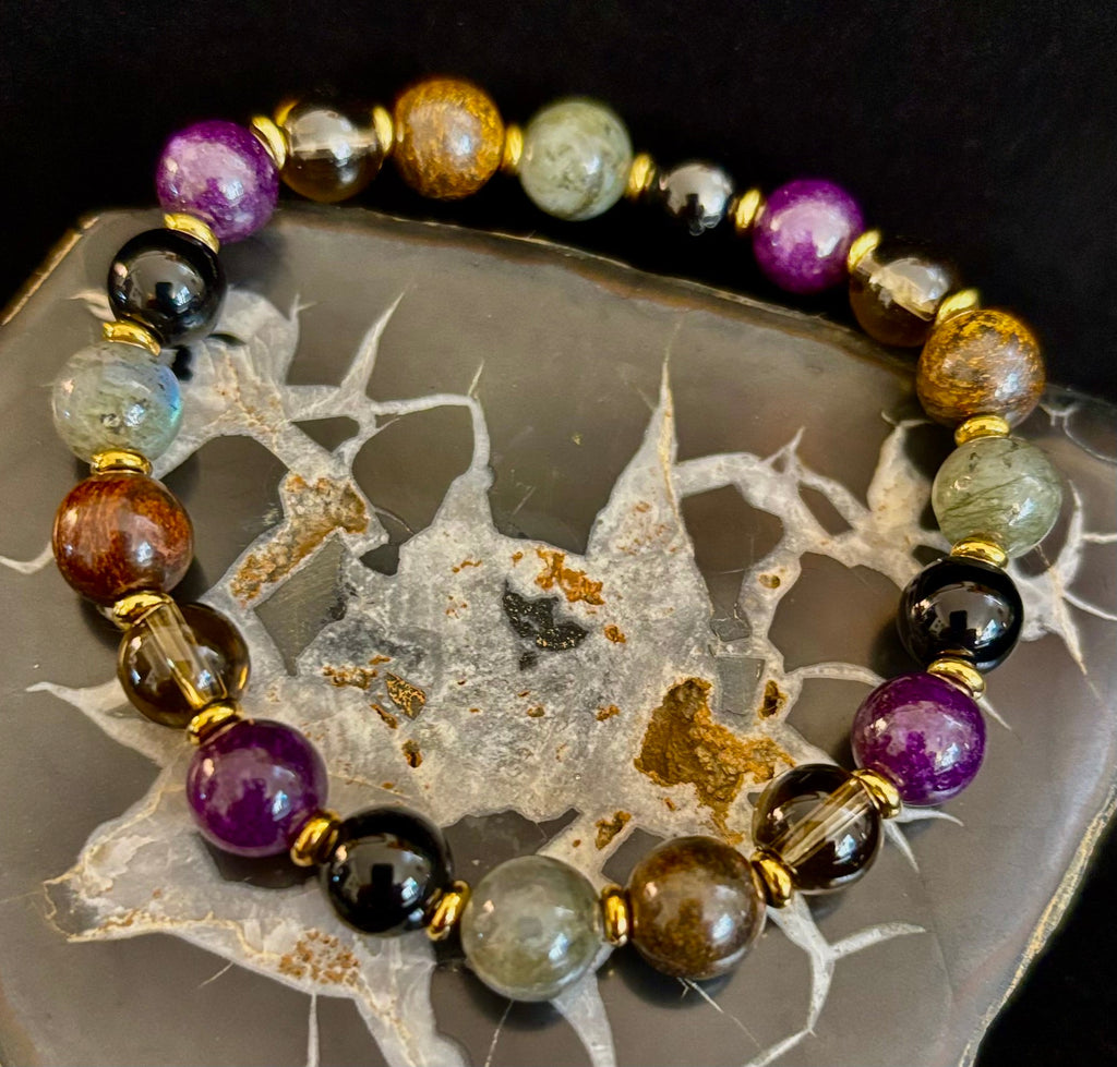 Mystic Energy - Labradorite, Amethyst, Smoky Quartz, Black Onyx & Tiger’s Eye Reiki-Infused Protection & Balance Bracelet | | Wiccan Center