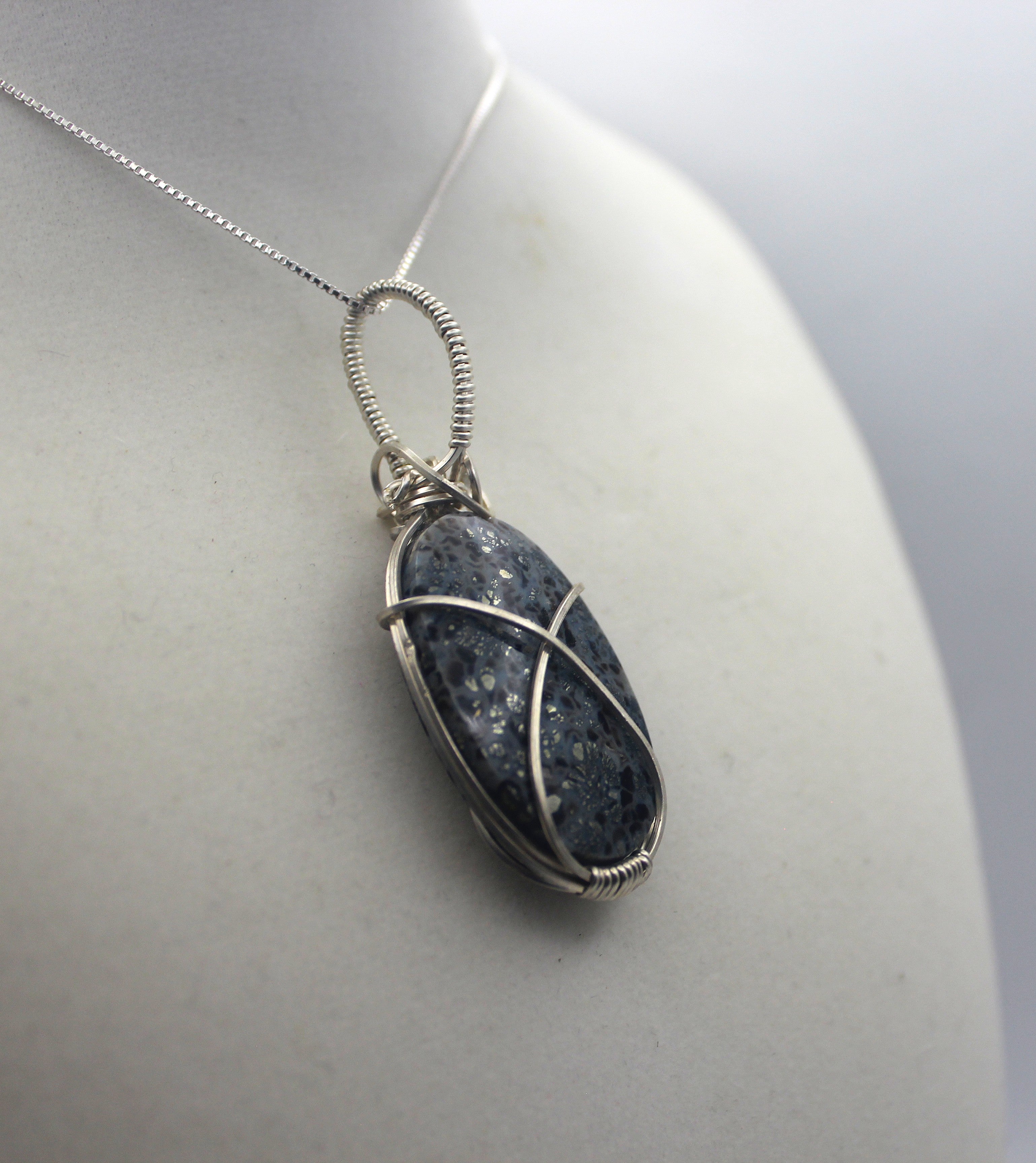 Silver Argentium Black Marcasite Pendant Necklace | | Wiccan Center